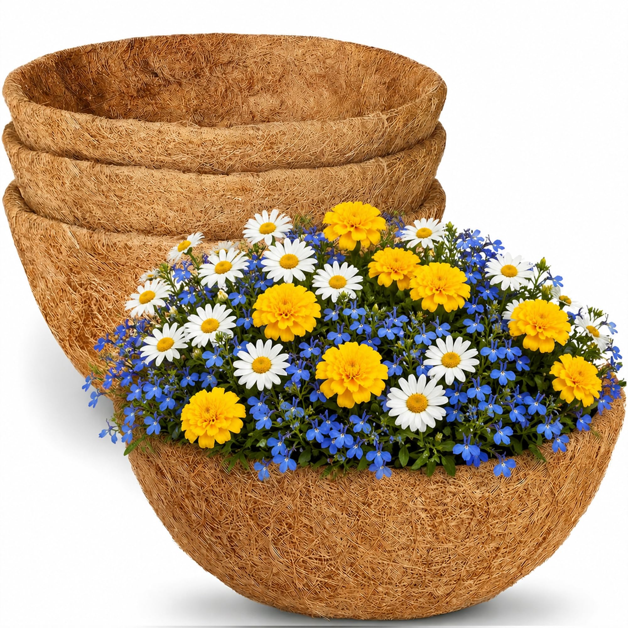 HFHOME 18 Inch 4PCS Round Coco Liners for Hanging Baskets, Coco Fiber Planter Basket Liners Coconut Replacement Liner, Flower Basket Planter for Outdoor Garden Plants — image 1