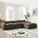 116" Modern Modular Sectional Sofa with Ottoman,Chenille Comfy Cloud Couch, Deep Seat Sectional Sofa,Legless Design,No Assembly Required for Living Room(Brown + Chenille + 4 Seat, 116 inch) | Free Combination