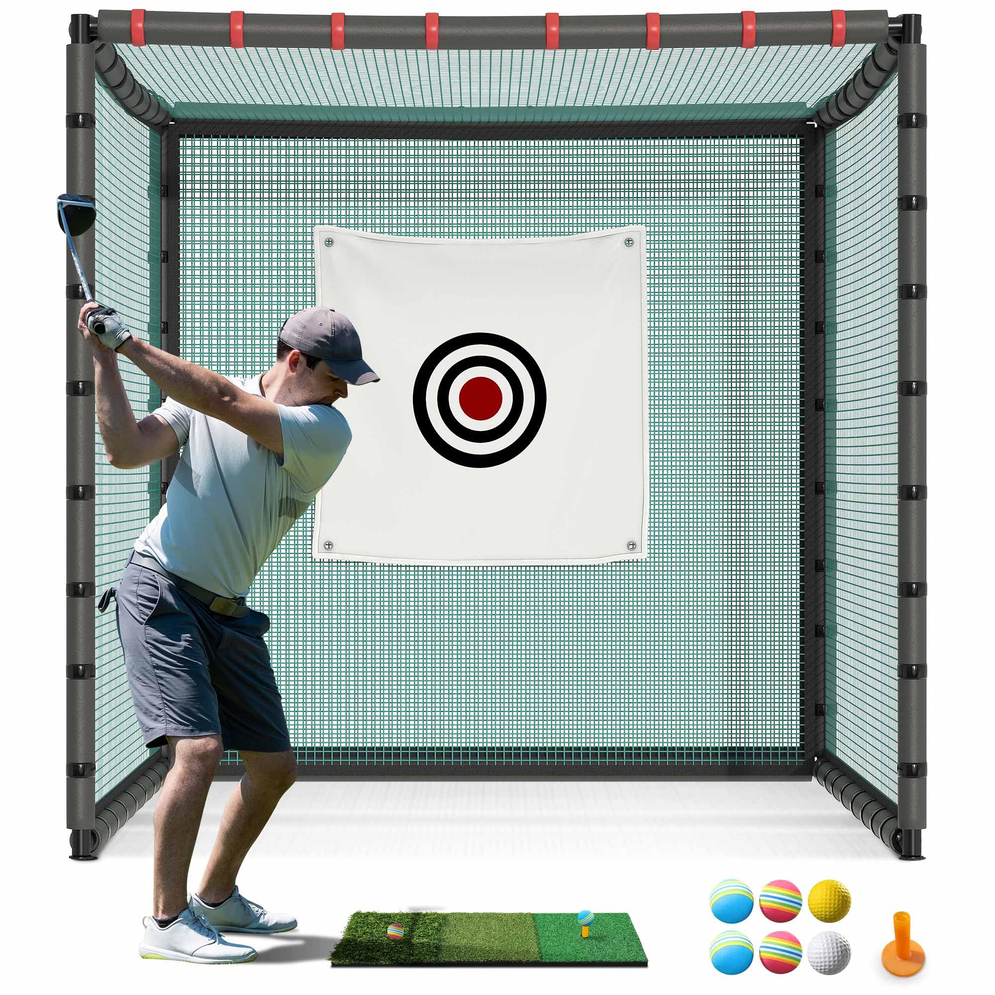 Shopsource Golf Cage with Steel Freame, 7x7x7ft Golf Net with Rubber Hose, Noise Reduction for Backyard Indoor Outdoor Lawn Practice(Includes 1