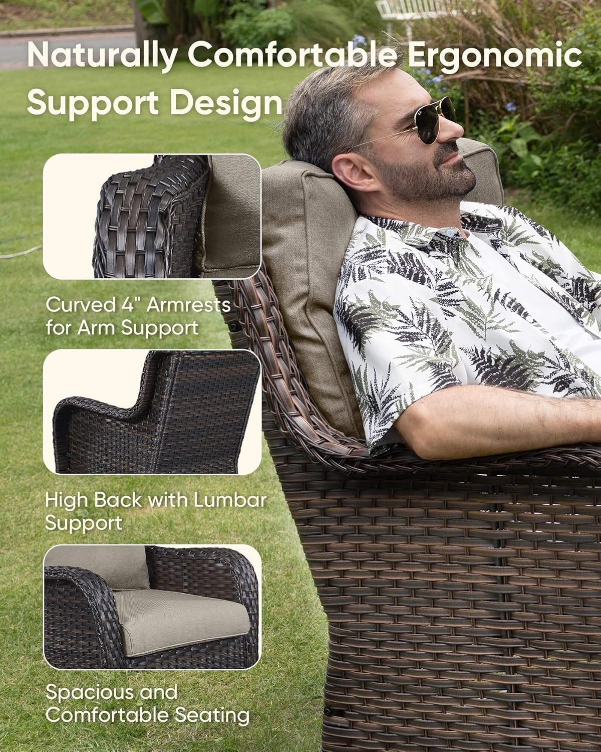 HUMMUH Outdoor Swivel Rocker Wicker Patio Chairs Set of 2, Rattan Rocking Chair Furniture Set(Brown,Grey)