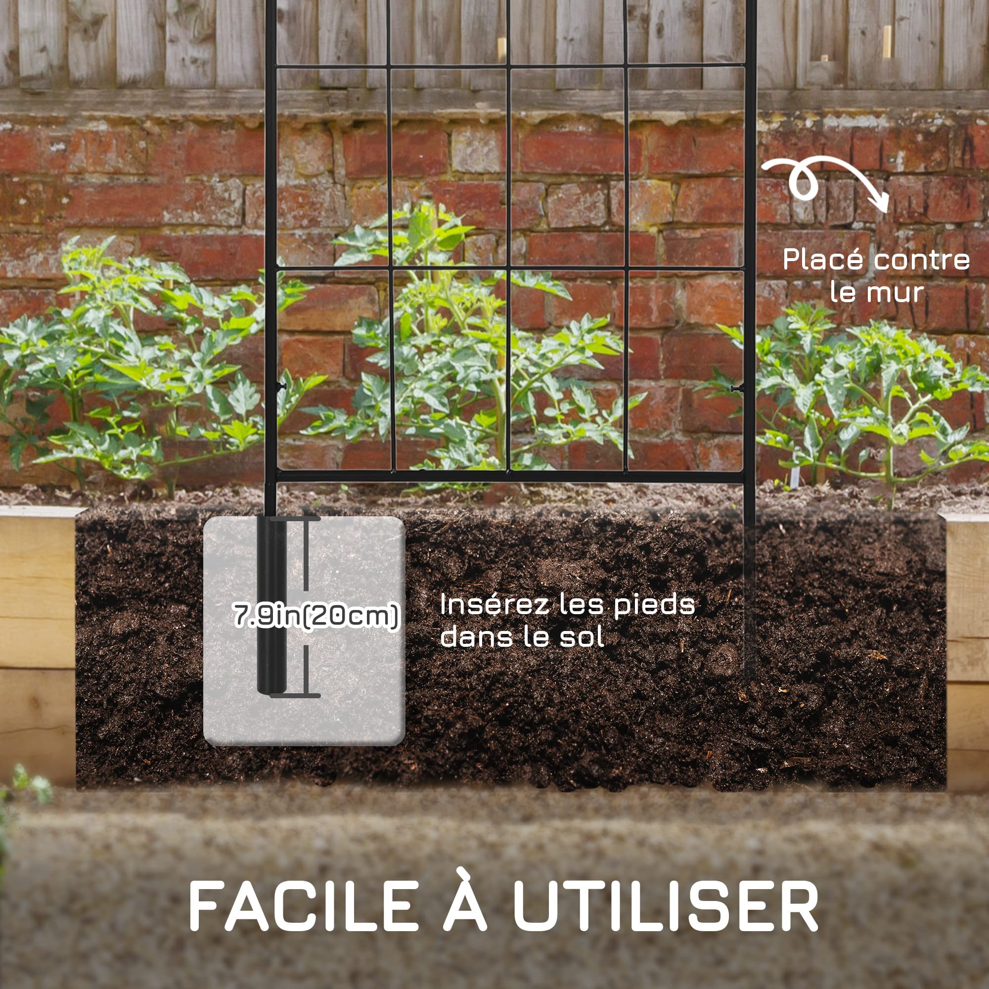 Outsunny Treillis de Jardin Support Plantes Grimpantes 51 x 152 cm Noir | Lot de 2, en Métal