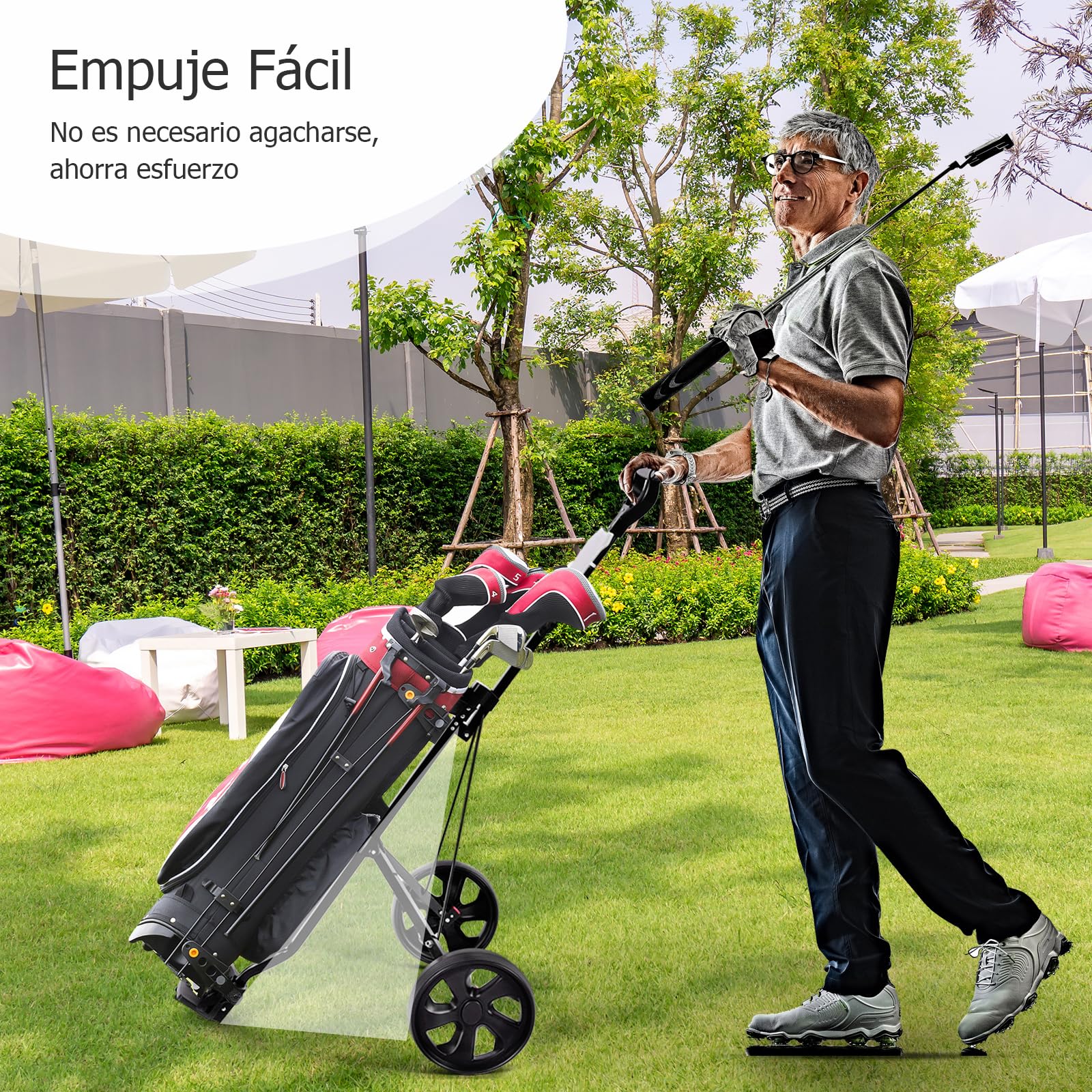 GOPLUS Carrito de Golf Plegable con 2 Ruedas, 67 x 142 x 112 cm