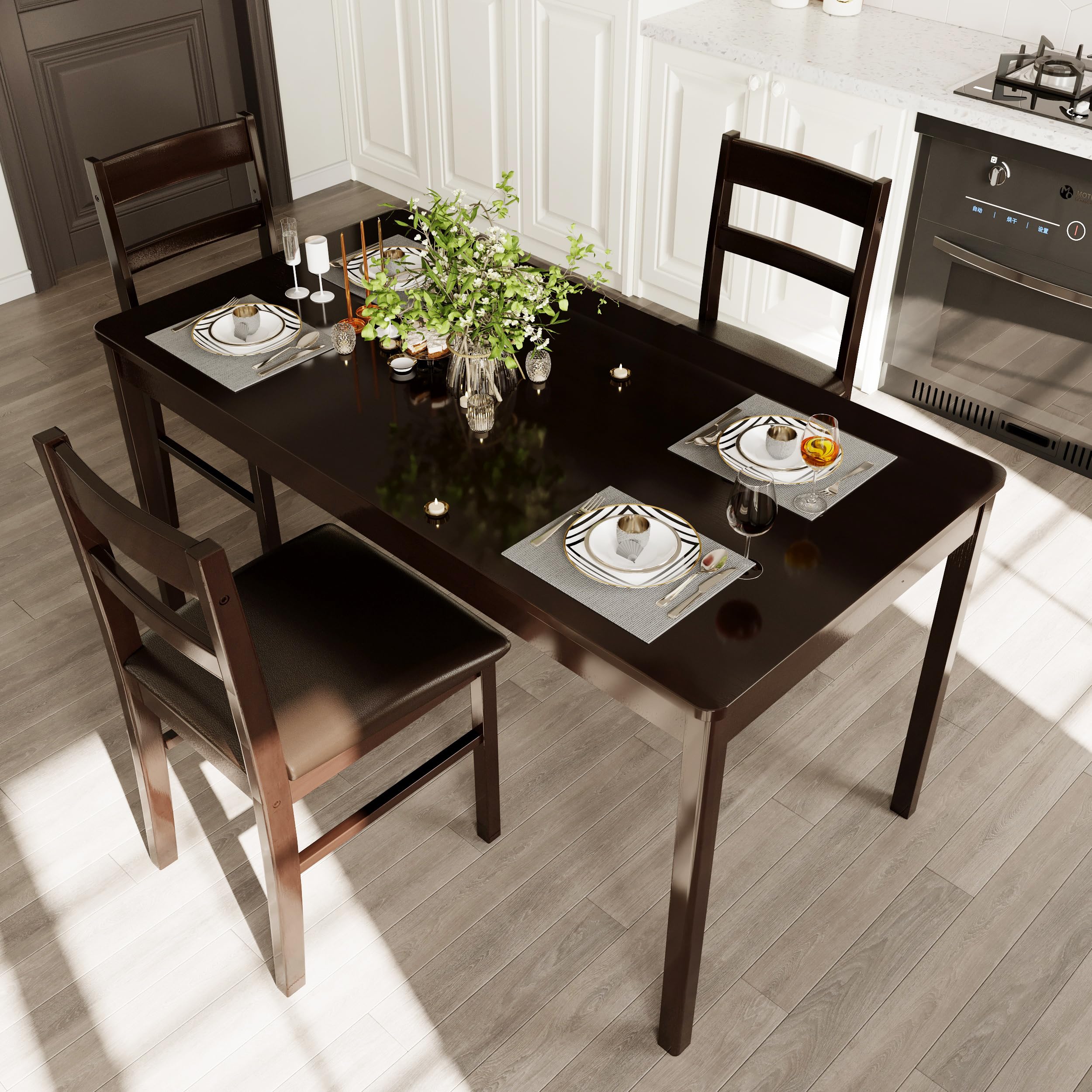 Mesa de comedor de madera maciza para 4-6 personas, mesa rectangular de cocina de 46 pulgadas, mesa de comedor para apartamento, sala de estar, restaurante (marrón)