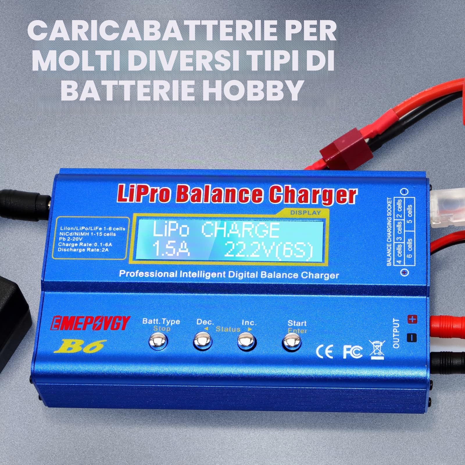 B6 Balance Lipo - Caricatore 80 W 6 A, schermo LCD, per batteria LiPo/Li-Ion/Life (1-6S) NiMH/NiCd (1-15S) / PB(2-20 V) con alimentatore AC¡­