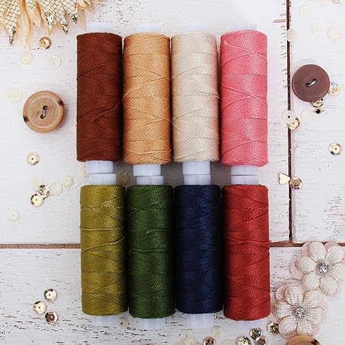 Threadart 8 Color Pearl Cotton Thread Set Fall Colors 75yd Spools Size 8 Perle Cotton for Friendship Bracelets, Crochet, Hardanger, Cross Stitch,