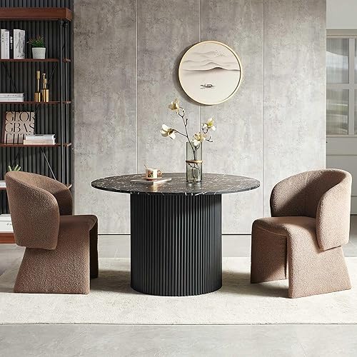 Miniatura 29 de NORDICANA Juego de mesa de comedor redonda de 5 piezas para 4, juego de mesa y sillas de cocina rústicas de 47 pulgadas, juego de comedor con 4