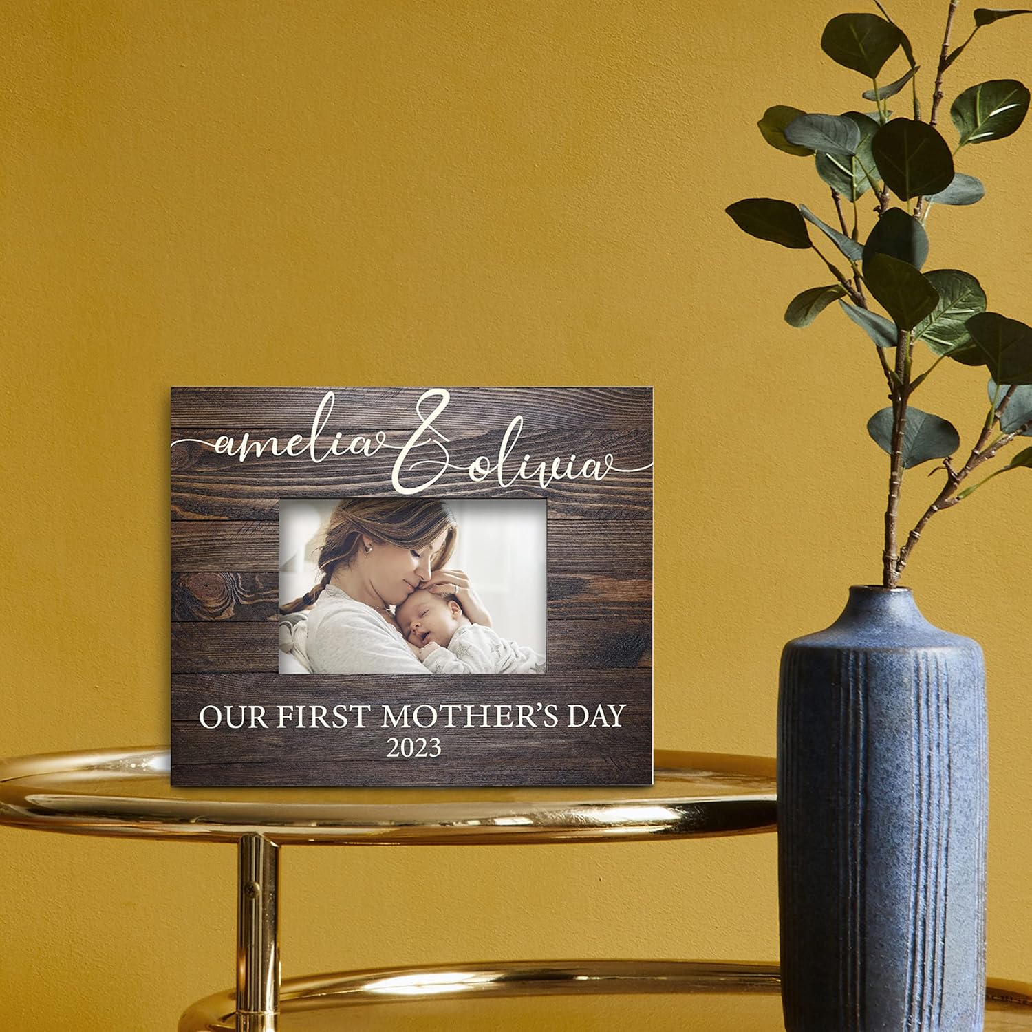 Personalized Our First Mother's Day Picture Frame, 2 Sizes, 3 Wooden Colors, 2 Orientation, 1st Time Mom Frame, Baby Shower Presents - New Mom Gifts for Women