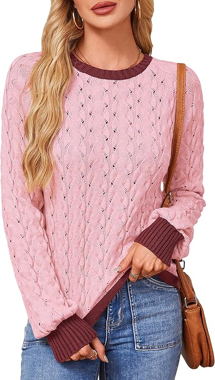 AOVDE Women's Sweater 2025 Fall - Tie Back Long Sleeve Pullover Knit Sweaters Crew Neck Fashion Y2K Sweater Tops