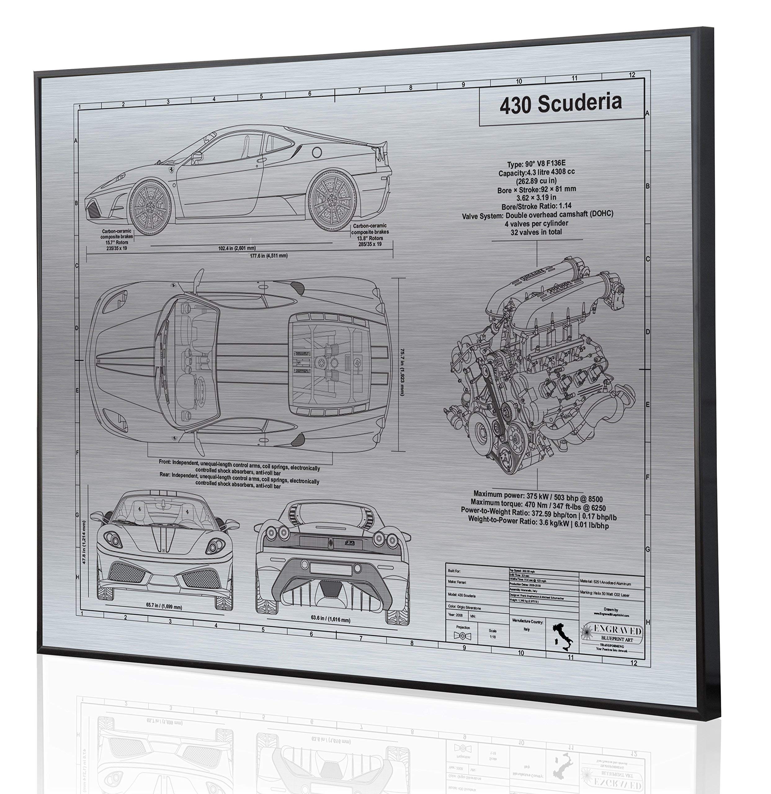 Ferrari f430 Scuderia Blueprint Artwork-Laser Marked & Personalized-The Perfect Ferrari Gifts