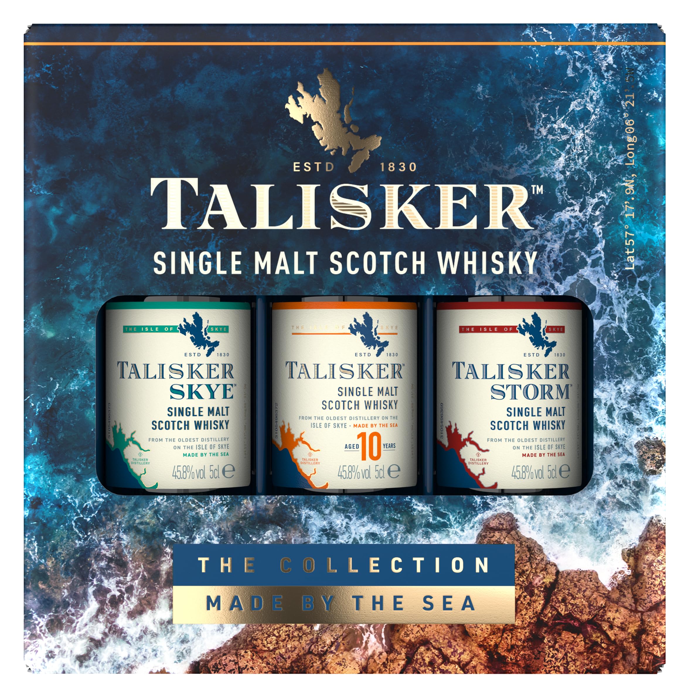 Talisker Single Malt Scotch Whisky | 45.8% vol | 3 x 5cl | Gift Pack | 3 Distinct Scottish Whisky Impressions | Peated | Smoky Flavour | Made by the Sea | Perfect Present