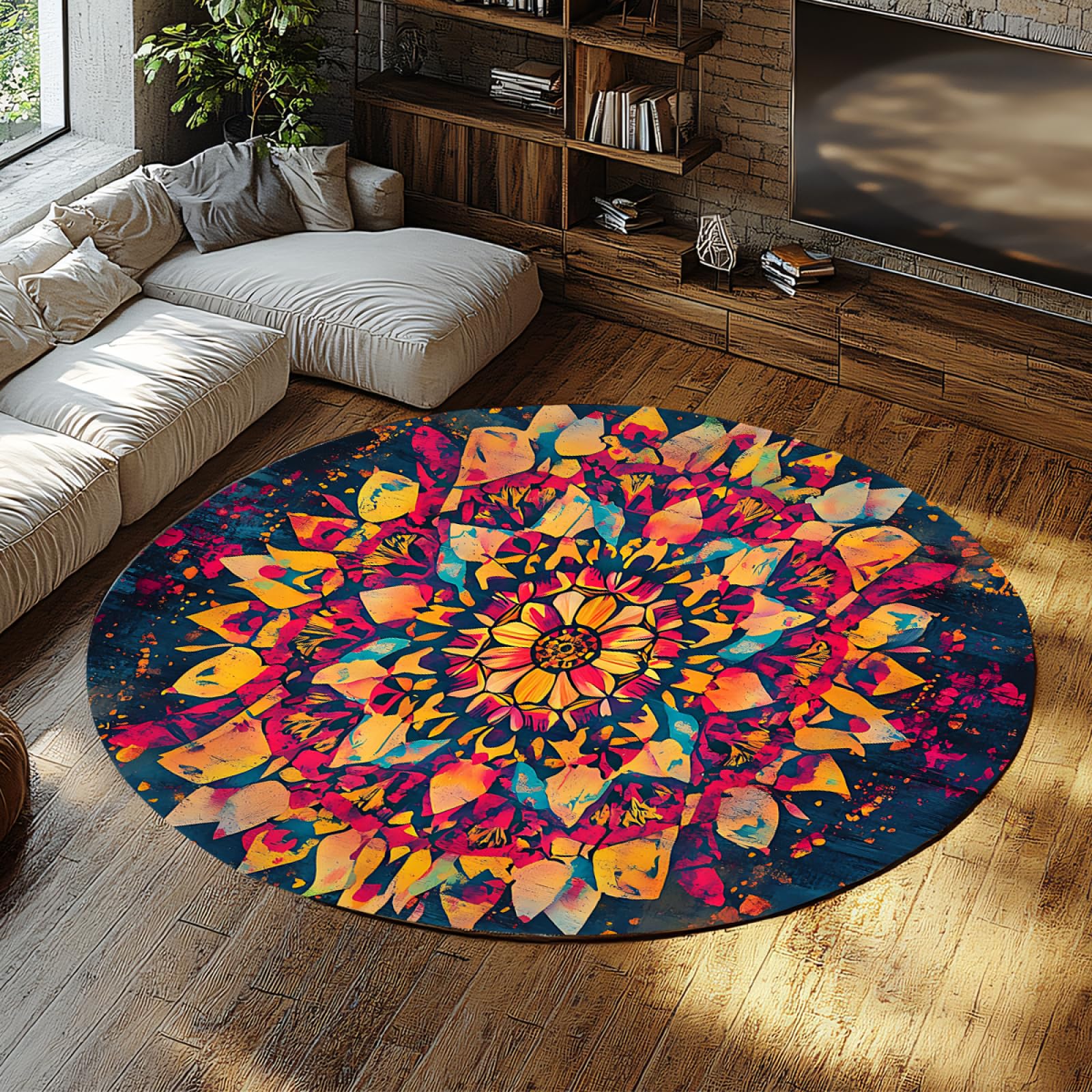 Tapis hippie floral rond 160cm pour chambre d'enfant et dortoir