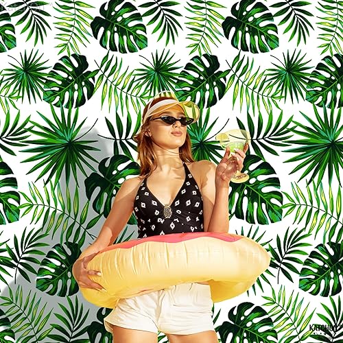 Miniatura 4 de KatchOn, Manteles hawaianos para fiestas, 2 piezas, 54 x 108 pulgadas, mantel Luau, decoraciones de fiesta Luau, mantel tropical de hojas verdes,