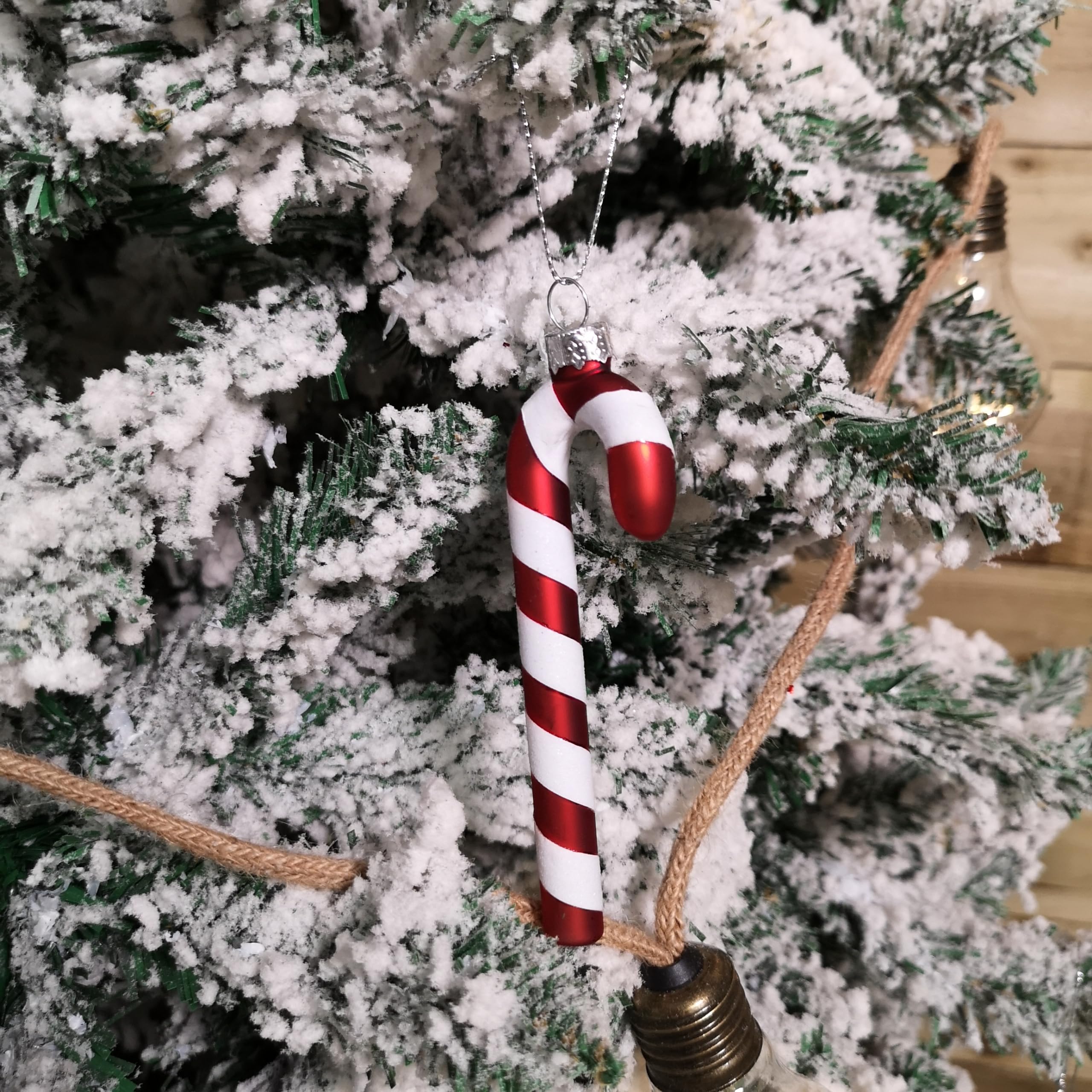 Samuel ALEXANDER Set of 6 12cm Glass Red and White Stripe Candy Cane Christmas Tree Decorations