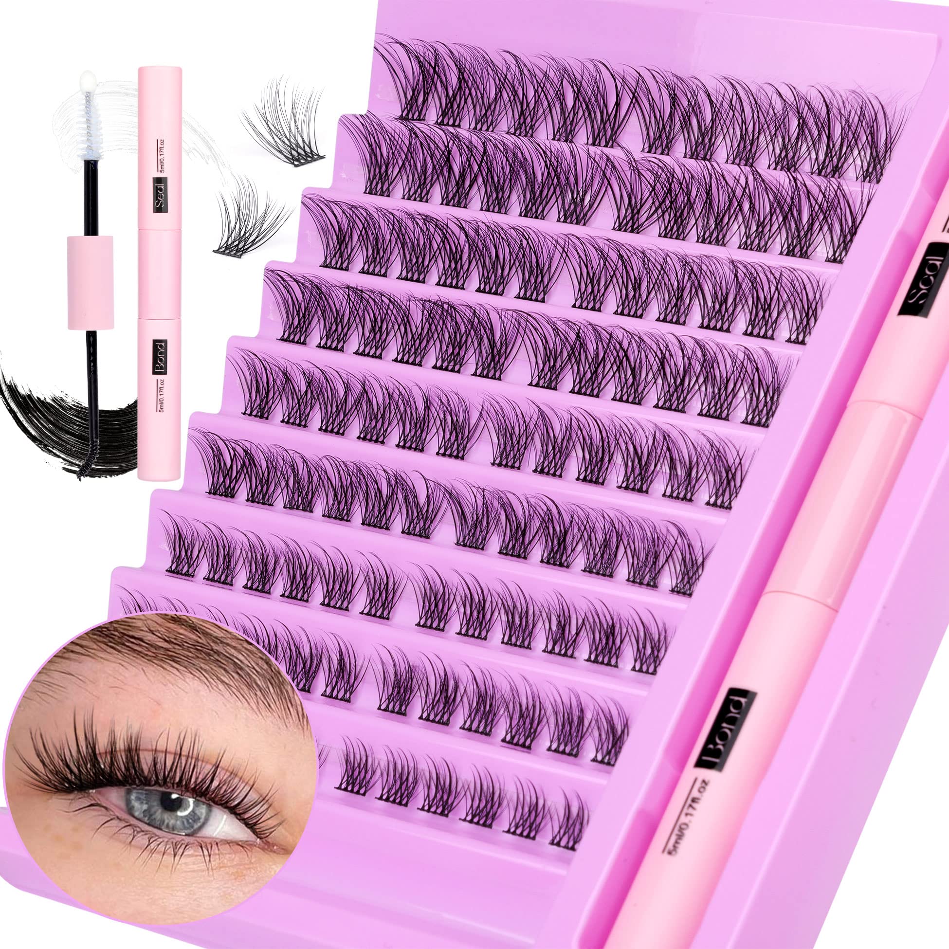 Lash Clusters Kit, DIY Eyelash Extensions Kit, Super Hold Lash Bond and Seal, Cluster Lashes Extensions 8-16mm DIY Individual Lashes Kit Wispy Natural Eyelash Extensions by Newcally