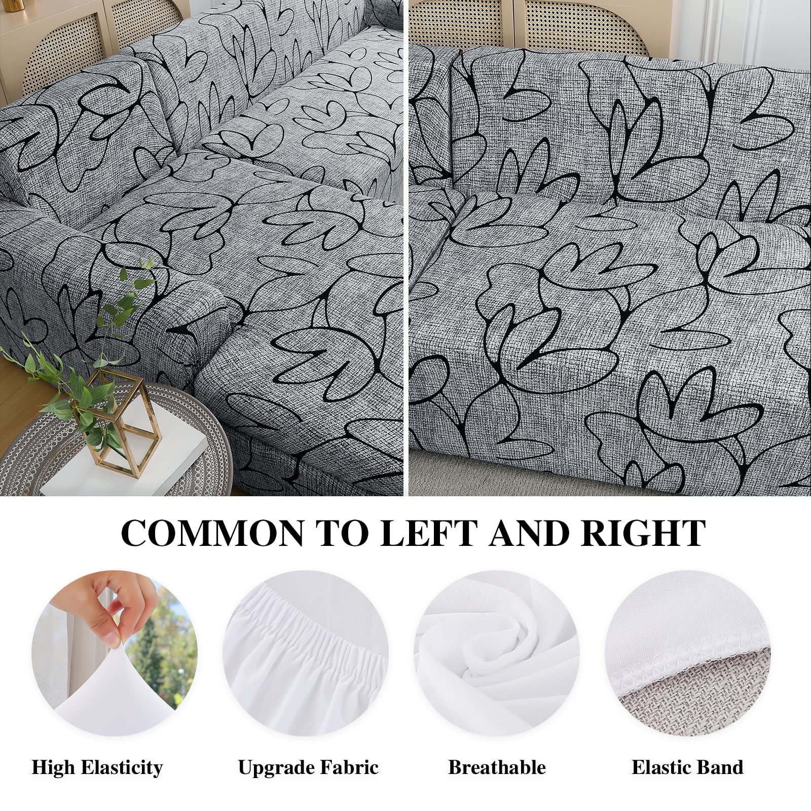 Jaotto Copridivano con Penisola Elasticizzato A Sinistra Destra, Fodere Copridivano Angolare Universale, Copridivano Antigraffio Gatto Chaise Longue a Forma di L(3 Posti+4 Posti,Stile Grigio)