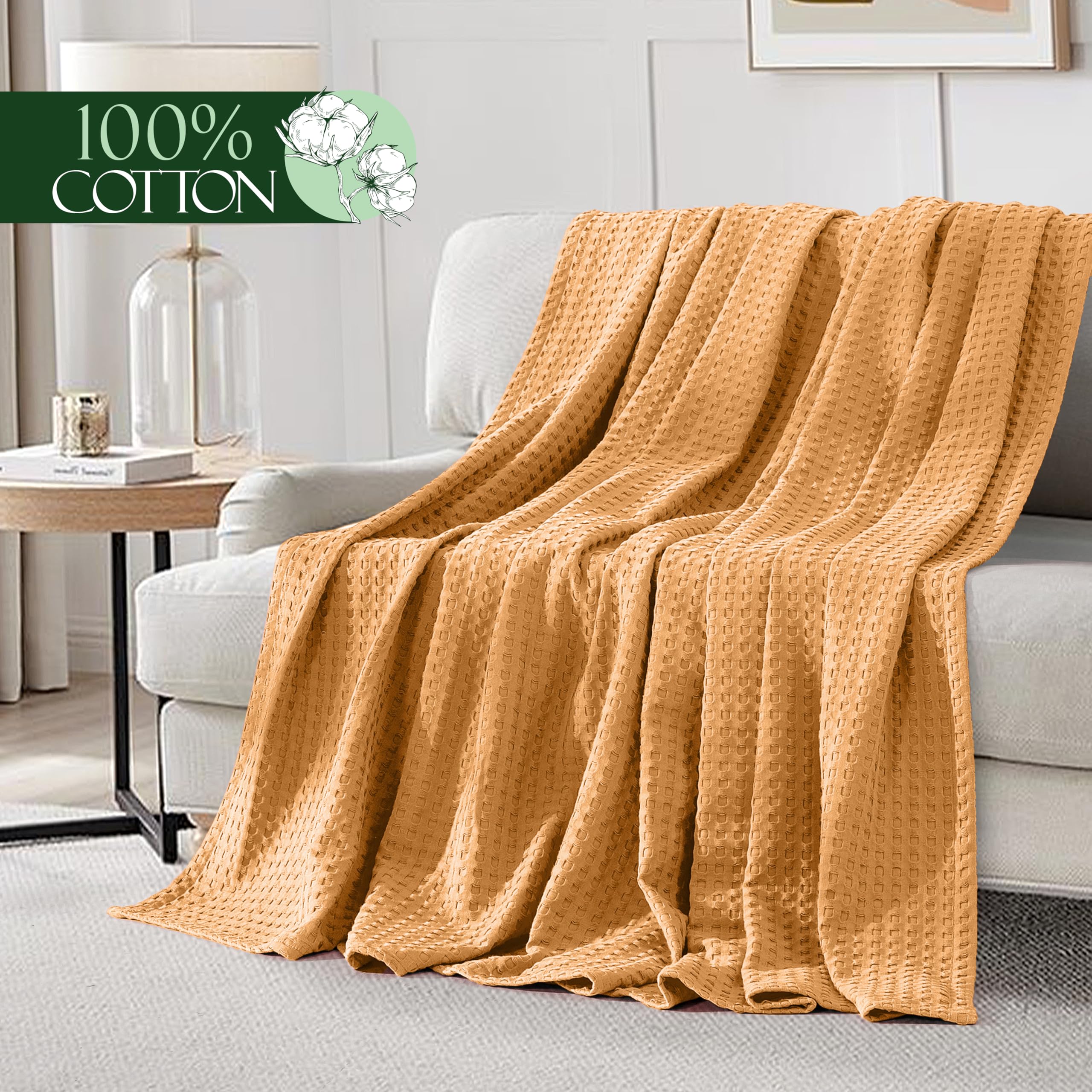 Elegant Comfort Manta de Punto gofre 100% algodón, Ligera, Transpirable, Suave y cálida para Todas Las Estaciones, para sofá, Cama y sofá, tamaño matrimonial de 88 x 88 Pulgadas