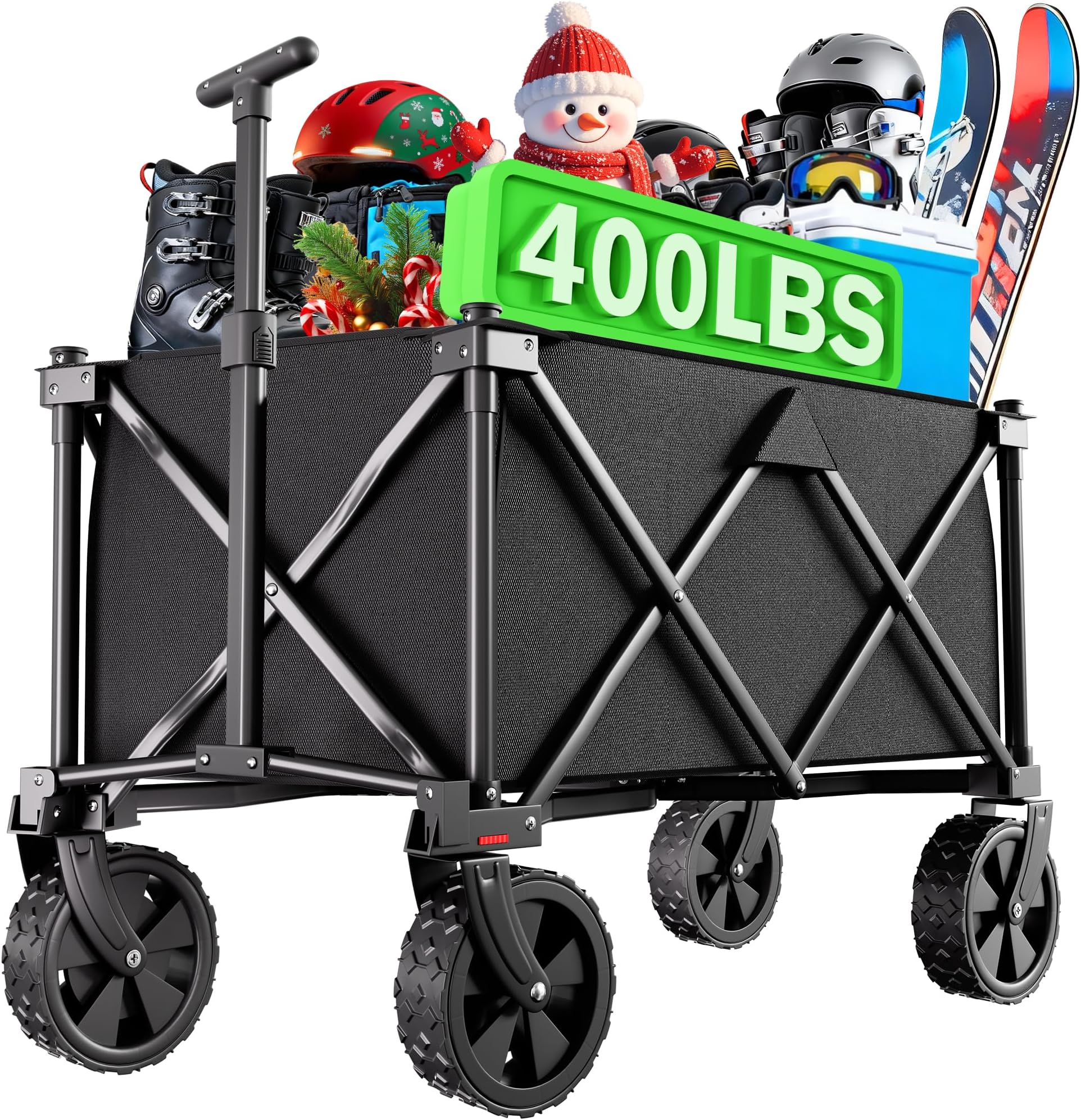 BEAU JARDIN Collapsible Wagon 440 lbs Heavy Duty Wagon Carts Foldable Portable Wagons for Groceries Beach Cart with All-Terrain Wheels Utility Wagon for Shopping Sports Camping Black