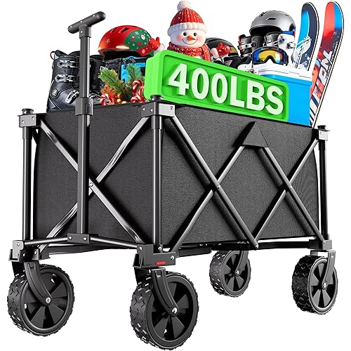 BEAU JARDIN Collapsible Wagon 440 lbs Heavy Duty Wagon Carts Foldable Portable Wagons for Groceries Beach Cart with All-Terrain Wheels Utility Wagon for Shopping Sports Camping Black