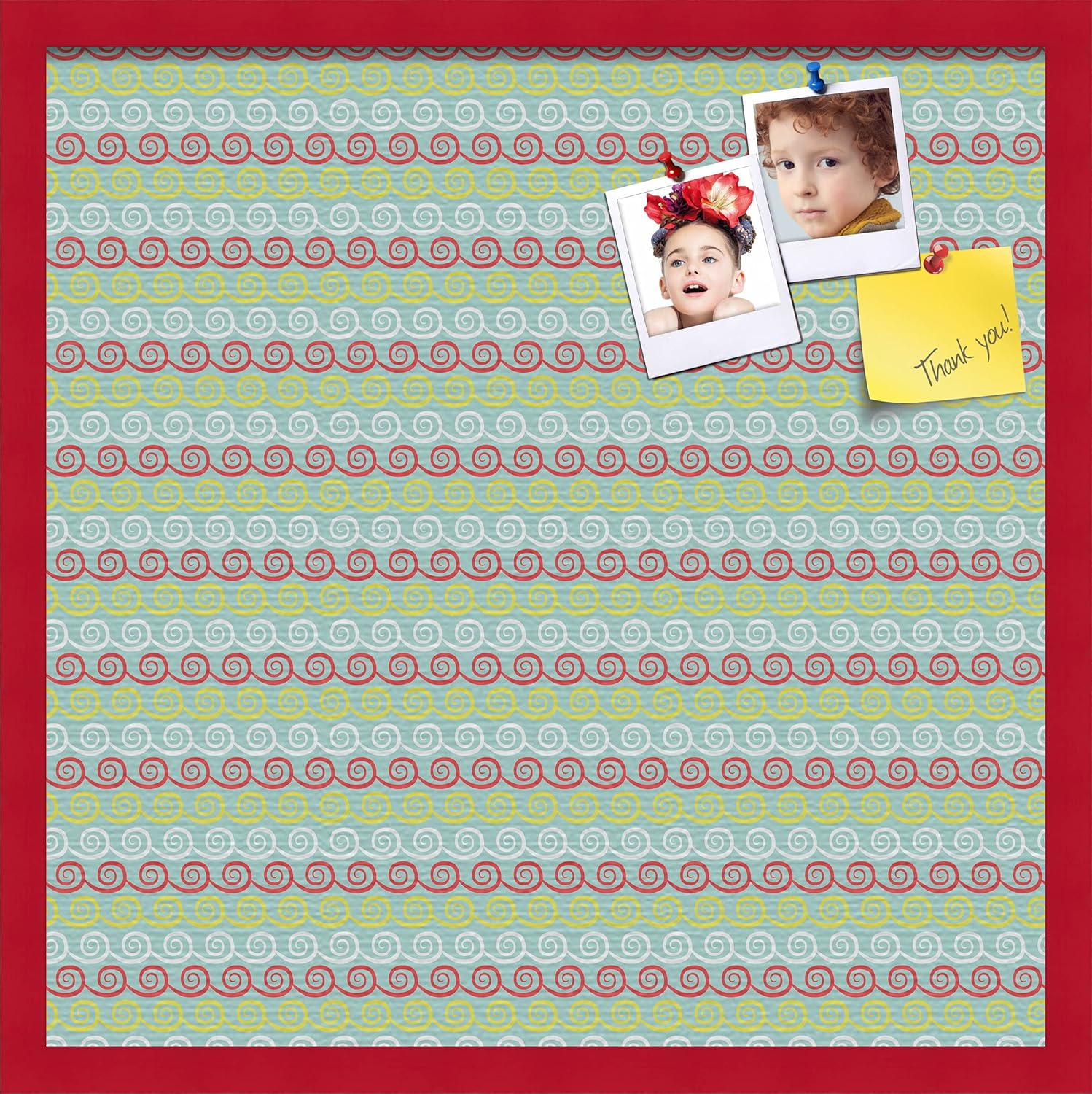 PinPix Decorative pin Cork Bulletin Board Made from self-Healing Canvas, Vivid Pattern Printed at 24x24 Inches and Framed in Red Stain on Beech(WOM56673)