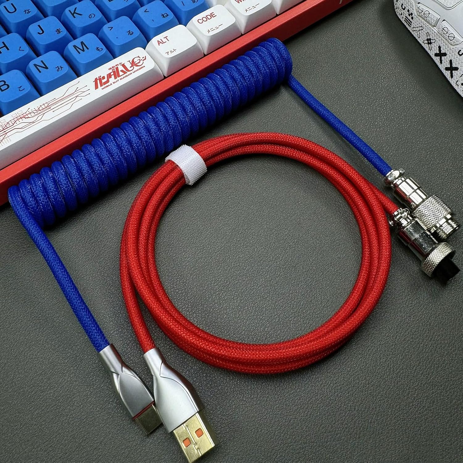 Mechanical Keyboard Aviation Plug Data Cable, Supporting 8KHz Magnetic Axis Keyboard Return Rate, USB-A to Type C Spiral Wear-Resistant Braided Cable, 1.8 Meters (Fluorescent Green)