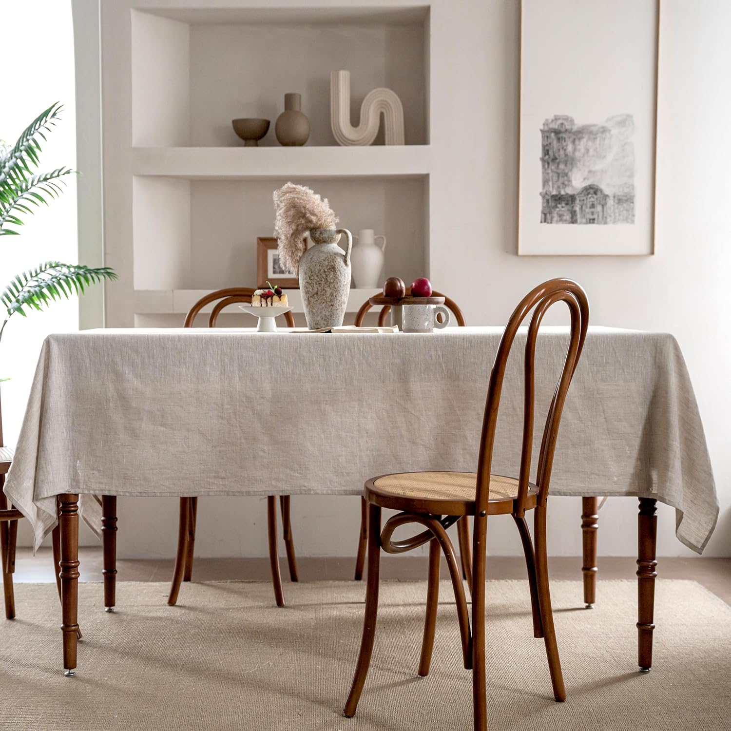 CHUFFED 100% Pure Linen Tablecloths 60x84 Inches- Machine Washable Rectangular Tablecloth for Dining, Parties, Picnic, Weddings & Restaurants-Natural Linen