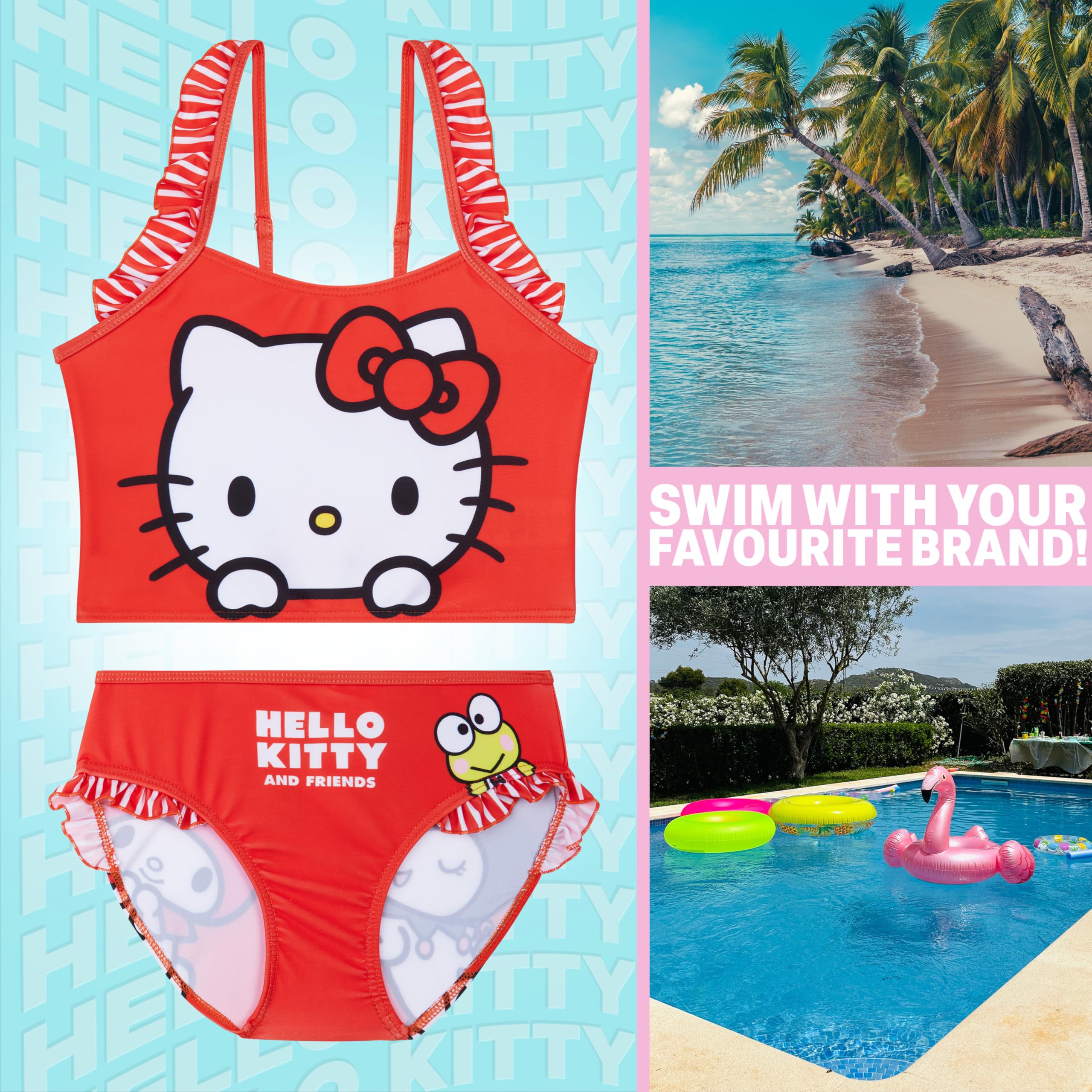 Get Trend Hello Kitty | Paw Patrol | Peppa Pig Set Bikini Bambina, Costume Piscina Bambina Due Pezzi con Cinturino Regolabile e Balze, Regalo Ragazza