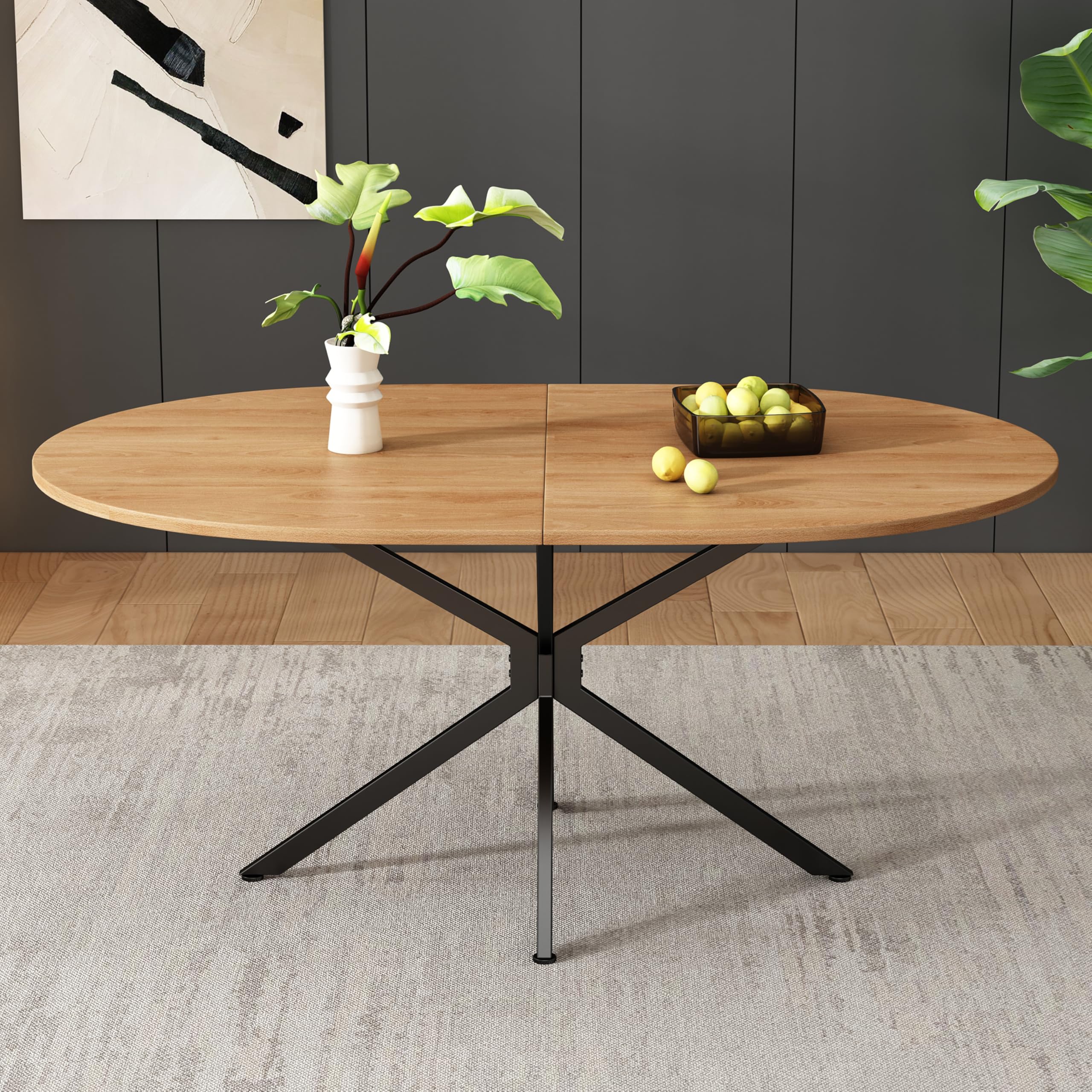 Merax Table de salle à manger ovale, table de salle à manger moderne et simple, pieds en métal, pour 4-6 personnes, convient pour salon, salle à manger, cuisine, bureau, jardin, 120 x 80 x 75,5 cm