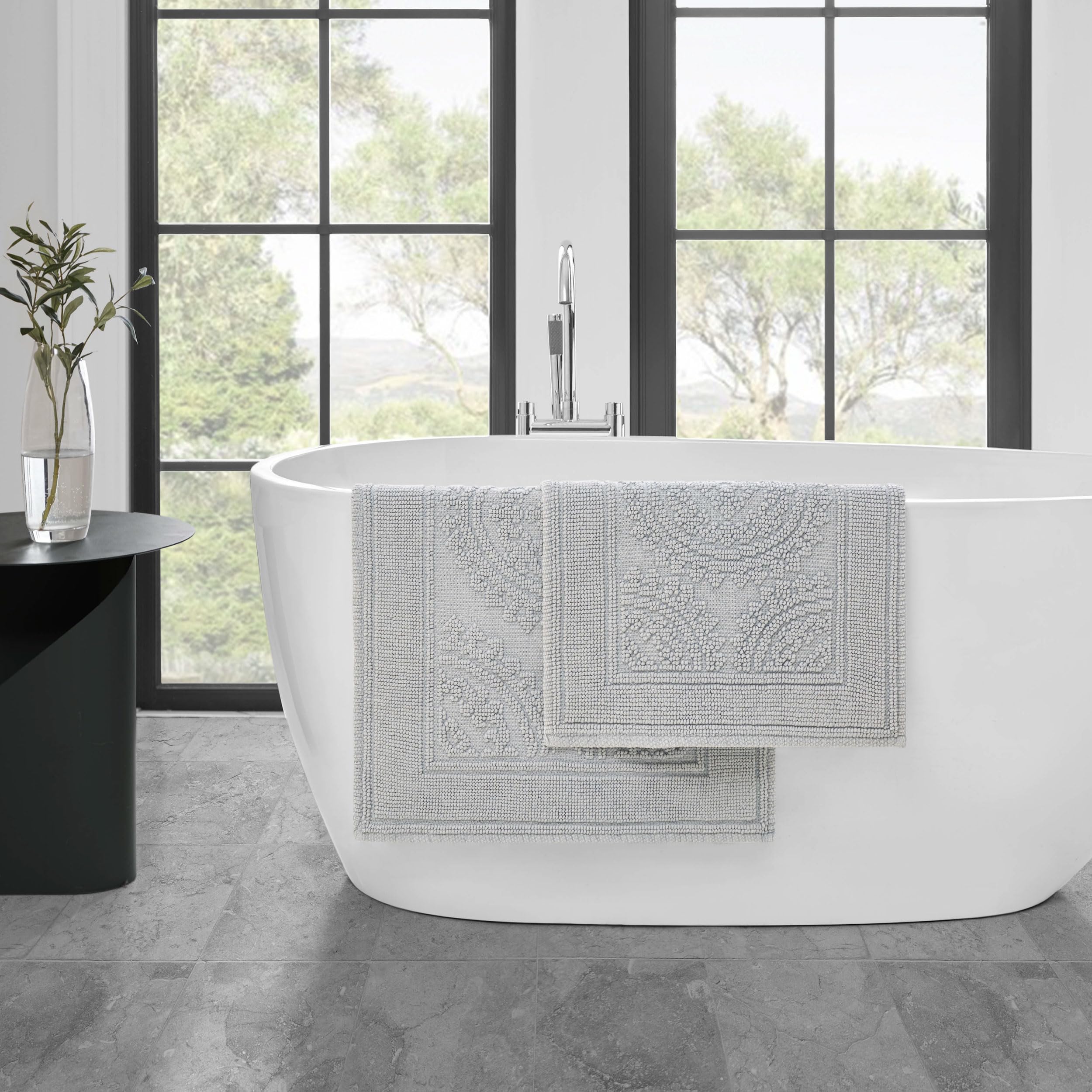 Jean Pierre Alfombra de baño algodón de Nueva York Stonewash medallón, Gris, 17x24/20x32 in. Set
