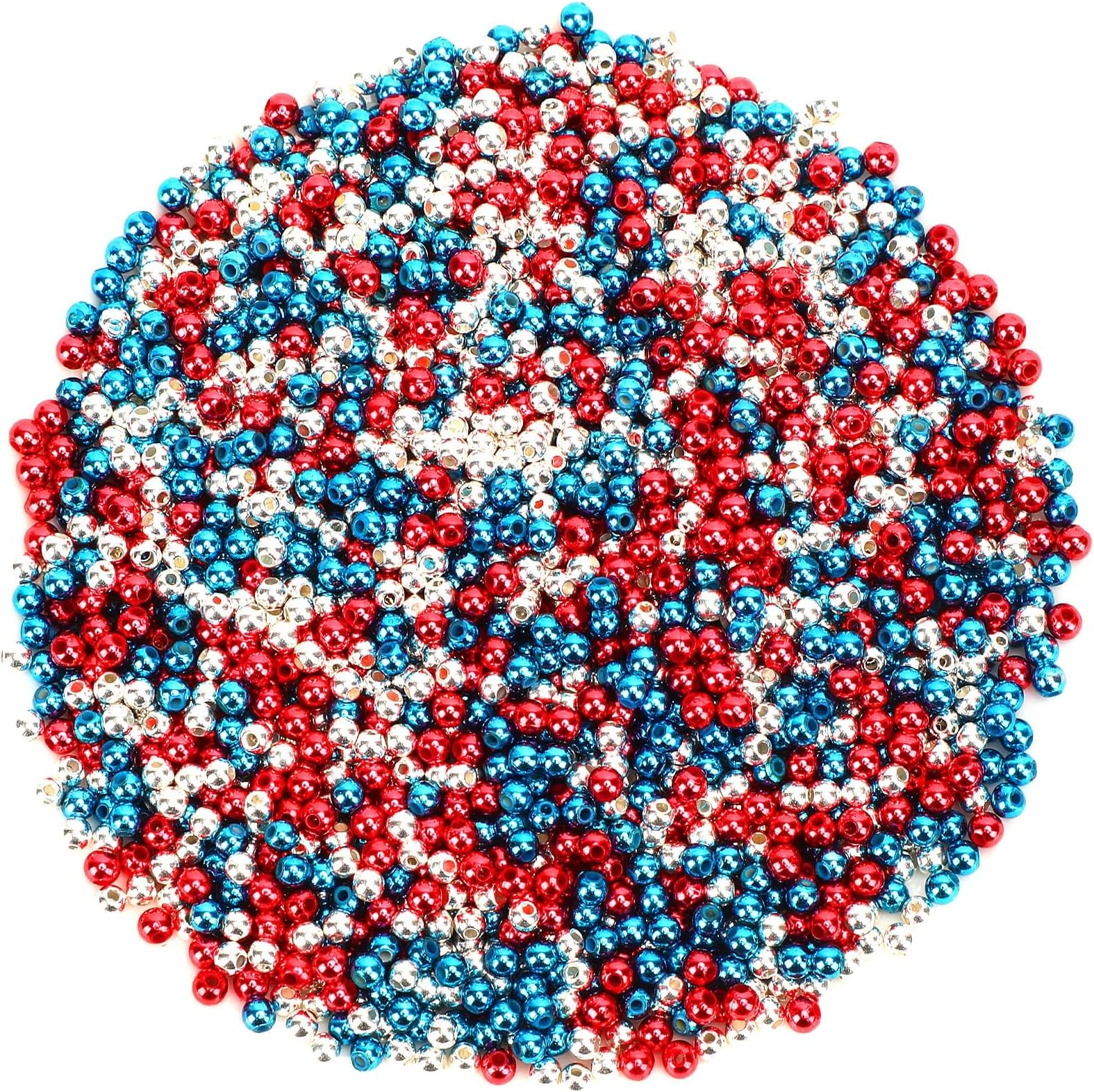 Independence Day Beads, DECYOOL 1200Pcs 4mm Patriotic Spacer Beads 4th of July Loose Ball Round Beads for DIY Bracelet Jewelry Making Craft, Red & Silver & Blue