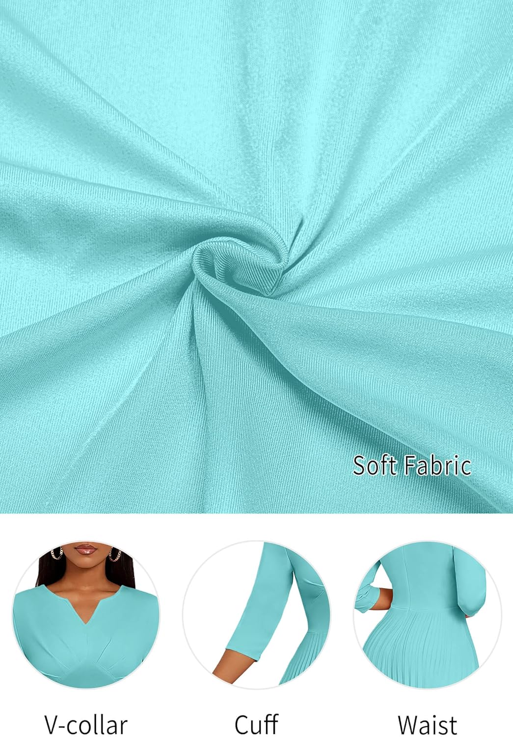 CLOCOR Midi Dresses for Women, 3/4 Sleeve A Line Pleated Casual Dress V Neck Church Cocktail Wedding Guest Dress - Image 6