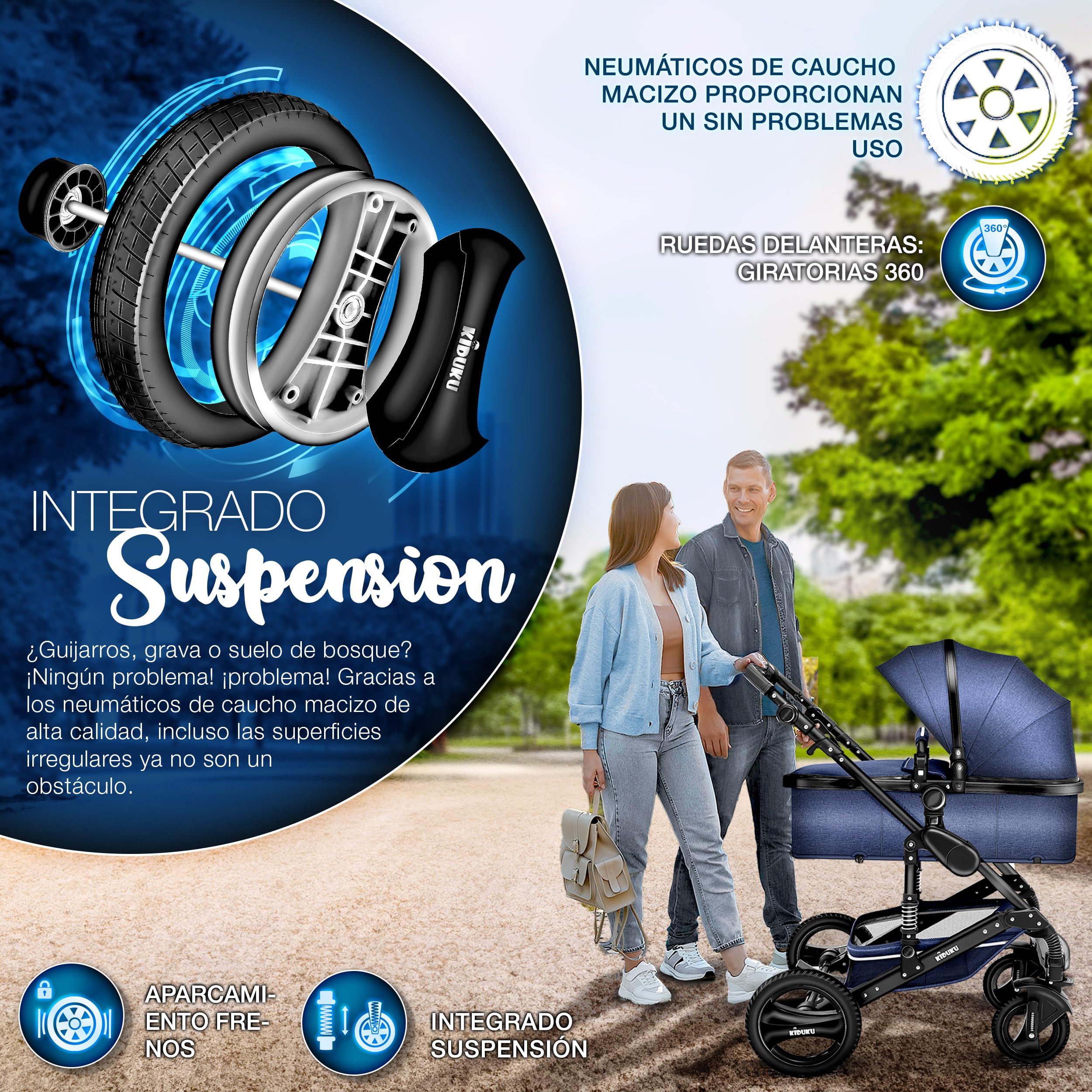 KIDUKU® Carrito de Bebé 3 en 1 | Silla de Paseo para Niños | Carricoche de 3 Piezas | Capazo, Cambiador, Cubrepiés | Sillita Coche Ligera Infantil ECE R129