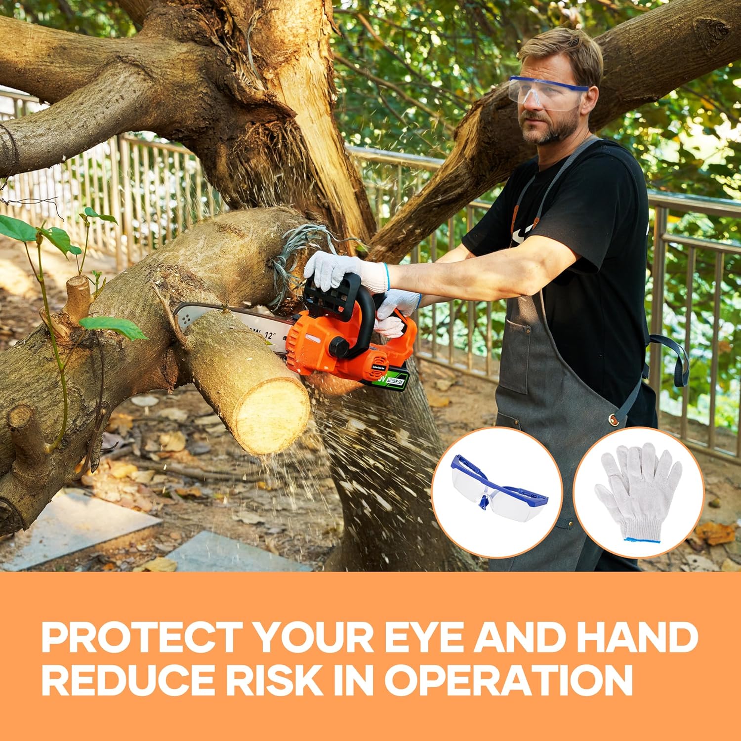 12 inch Electric Cordless Chainsaw, 4.0Ah Battery Operated Chainsaw Brushless Motor 4500 RPM, Auto-Oil, Safety Protection, Chain Saw Cordless for Wood Cutting, Tree Trimming