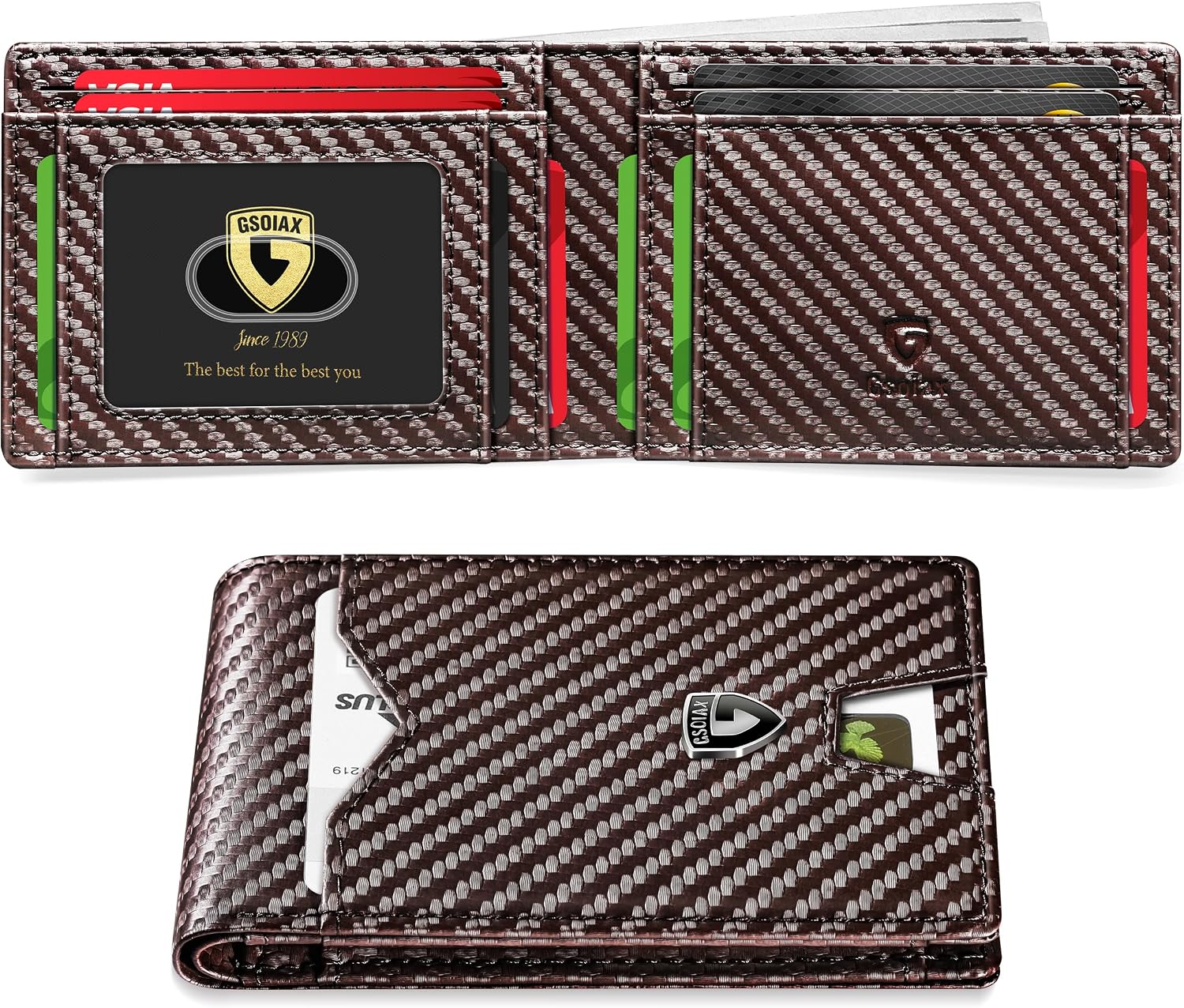 GSOIAX Men's Slim RFID Wallet - Genuine Leather Minimalist Bifold With Gift Box - View #2