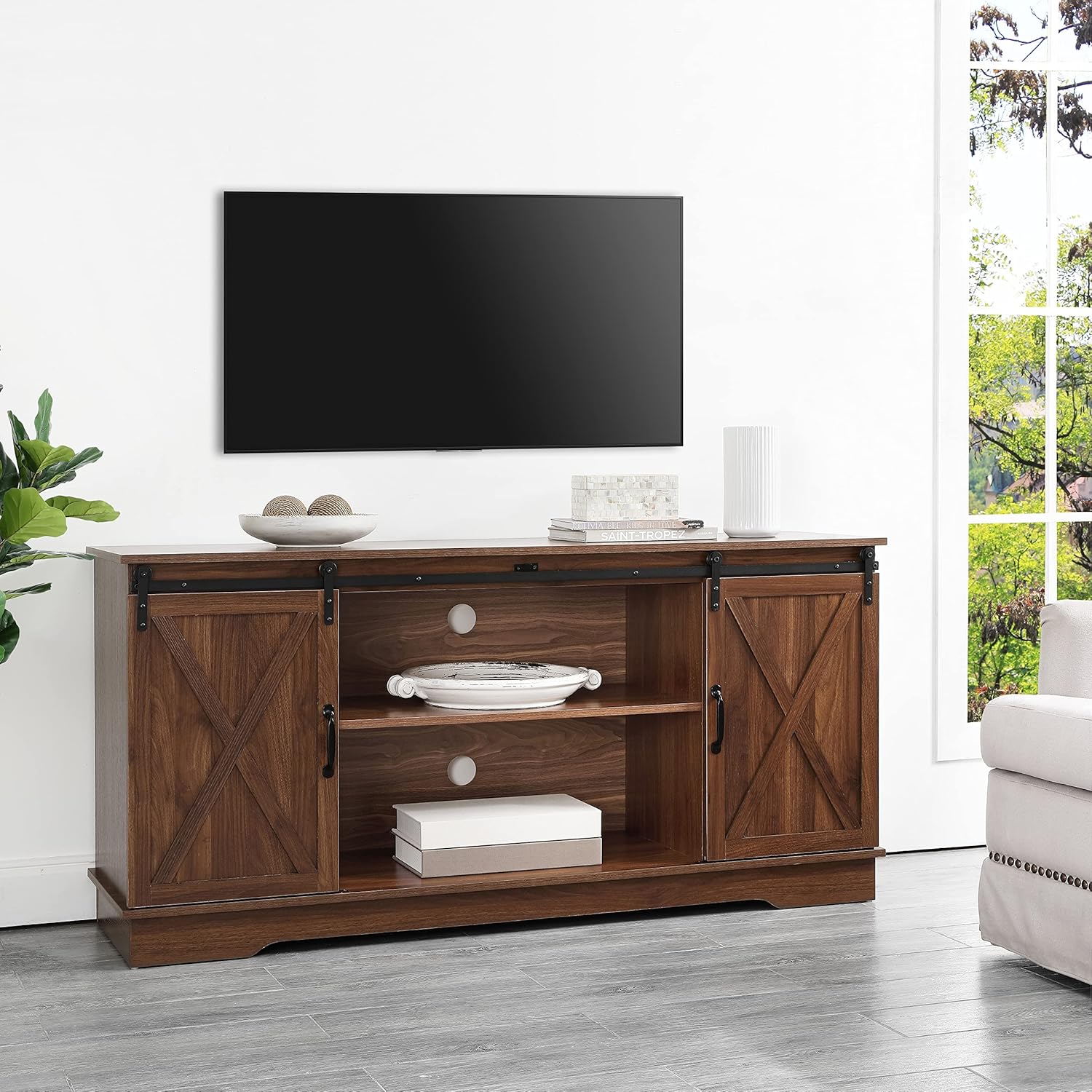Overstock Ledel Sliding Barn Door TV Stand Media Console