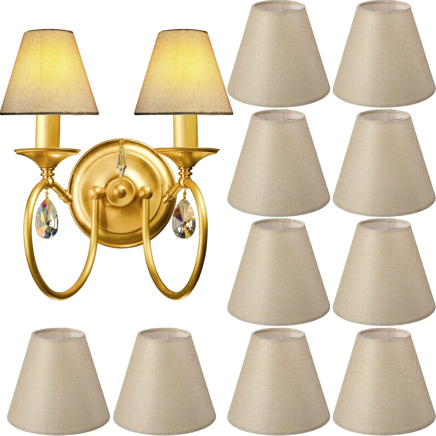 Set of 10 Small Lamp Shade Chandelier Shades Burlap Clip on Lamp Shade 3" x 6" x 5" Rustic