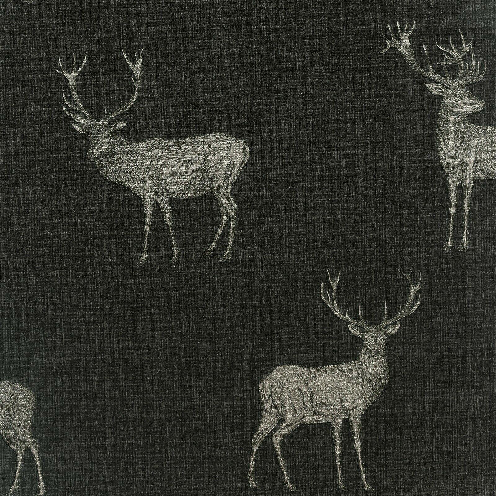 Yöl Charcoal Heritage Stag Wallpaper Copper Metallic Textured