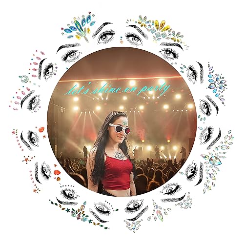 Miniatura 4 de SHINEYES - Adhesivos de gemas para la cara de sirena con purpurina, diamantes de imitación para festival, joyas, cristales para la cara, ojos y