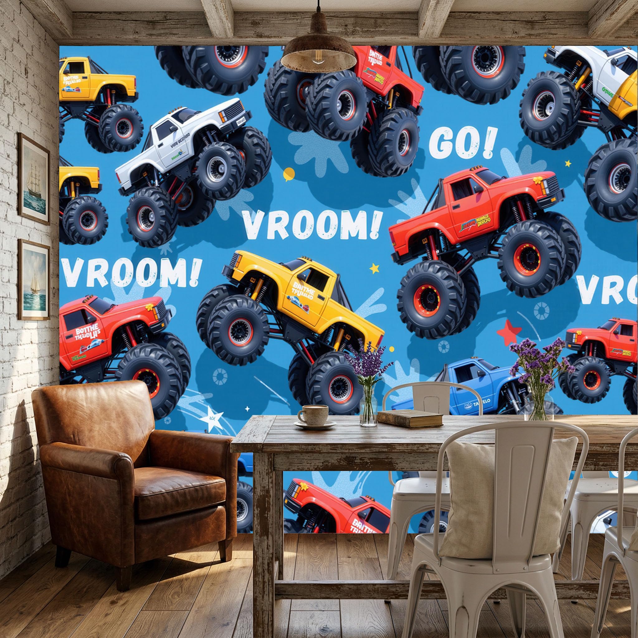 Vlies Fototapete Amerikanischer Cartoon-Industriestil Autos und 250x175cm,Fototapeten,Tapeten,für Wohnzimmer Schlafzimmer,Vliestapete Wandtapete Tapete 3D Effekt,Tapetenkleister erforderlich