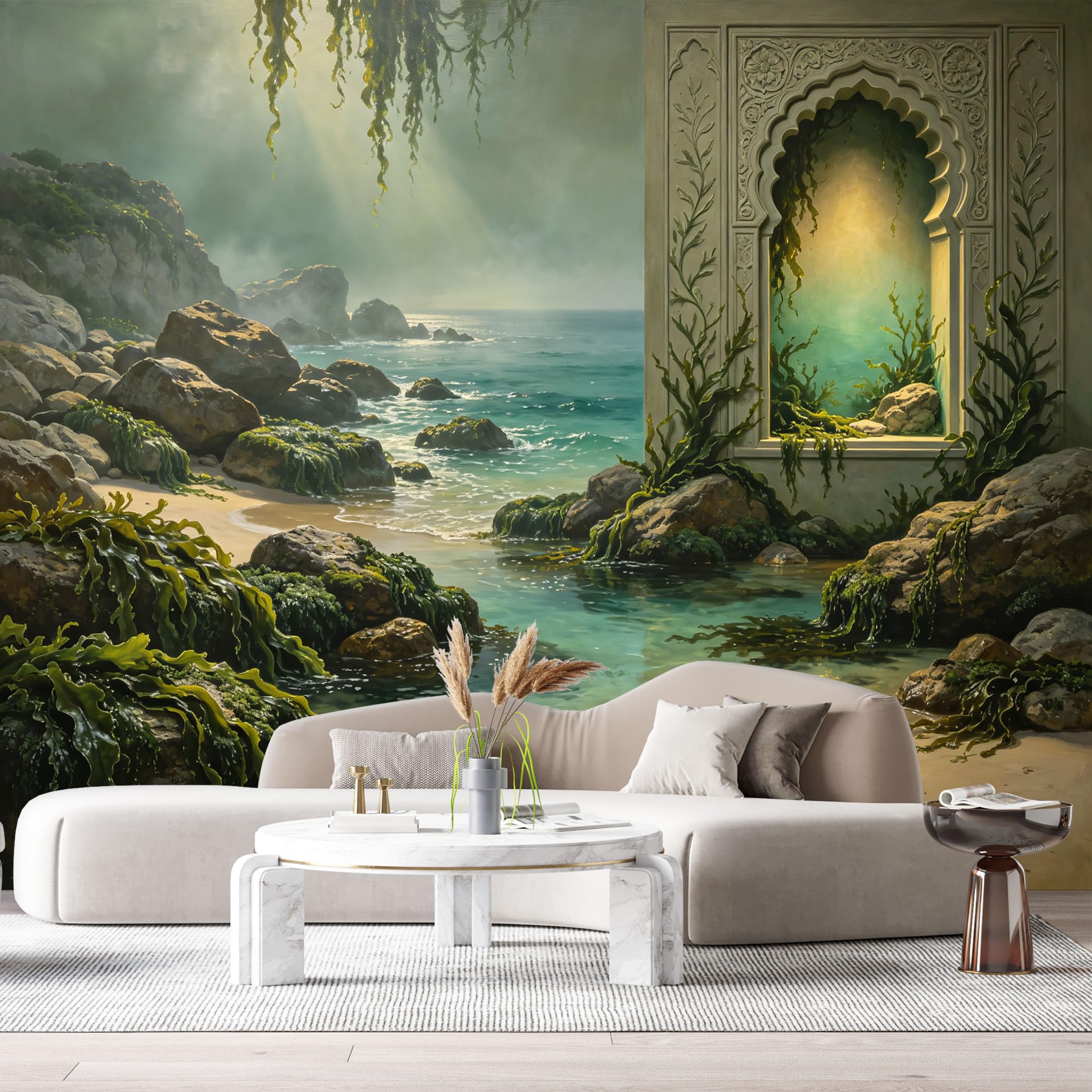 Custom Size Wall Murals Surreal Magical Coastal Landscape Ocean 3D Trompe L'Oeil SelfAdhesiveWall Fabric Removable Wallpaper Wall Decor for Living Room Bedroom Bathroom