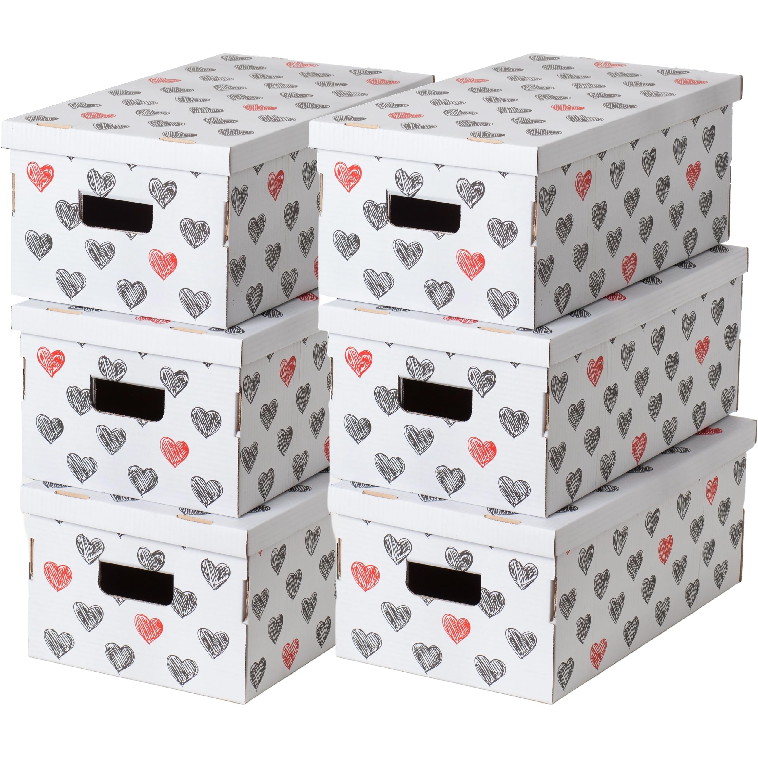 Lavatelli Conjunto de 6 Cajas almacenaje de Cartón FSC para Armario, Ropa, Cambio de Temporada y Transporte, Organizadoras, decoradas, Fácil de Ensamblar, con Diseño Corazones, 29x51x20 cm The Forest Stewardship Council