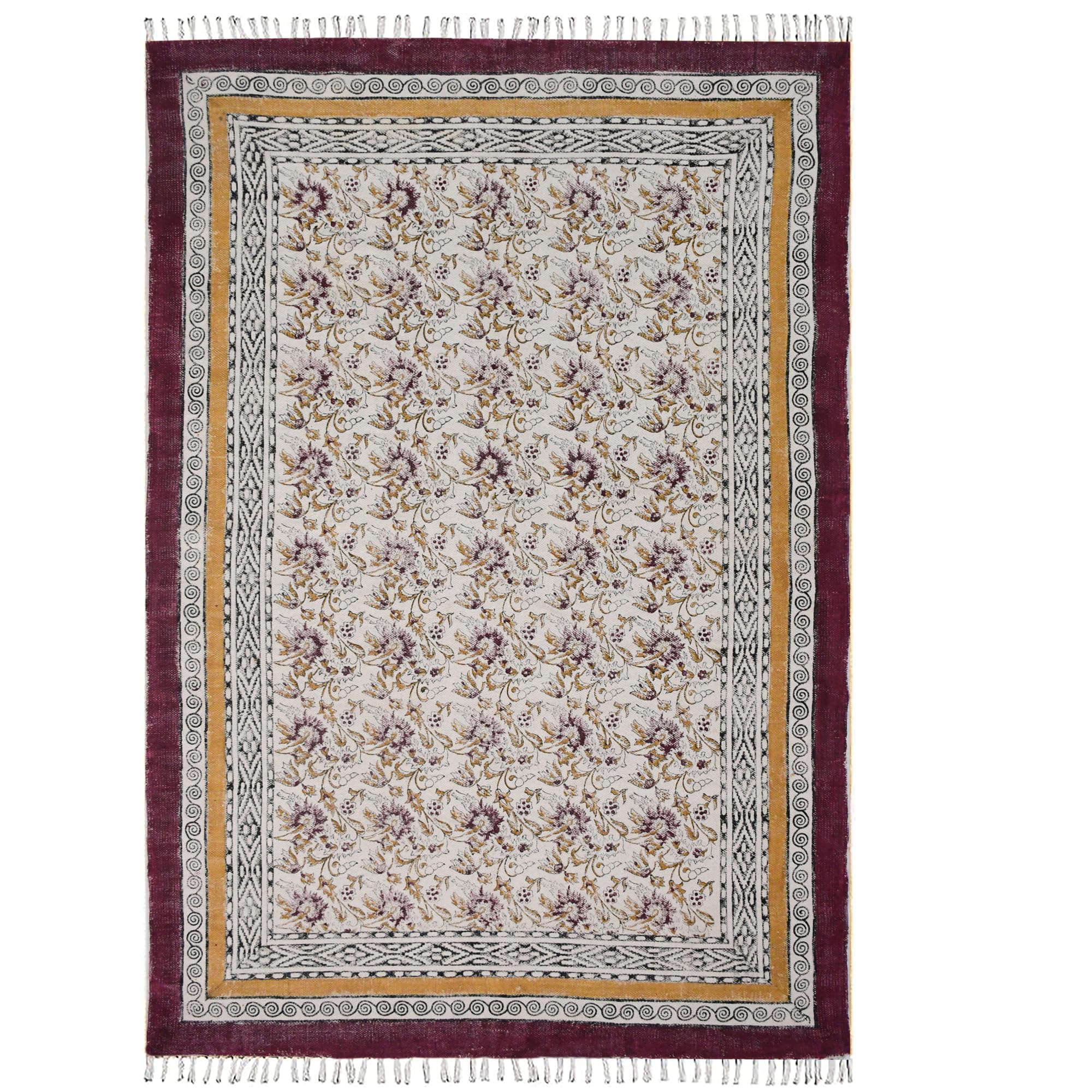 Teppichläufer mit Blockdruck, 0,8 x 3 m, Blumenmuster, indisch, schmal