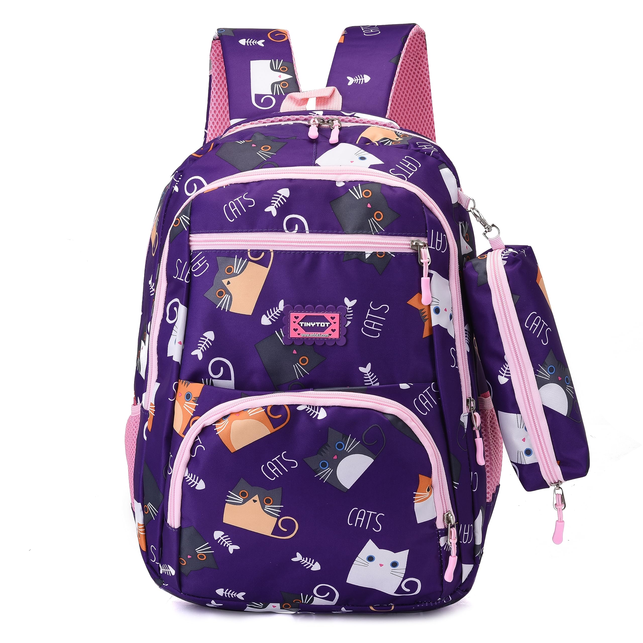 Tinytot School Bag for Girl - 26 Litre, 18 Inches, Durable & Sleek Waterproof Tuition Bag for Girls, Cat Print, Purple School Backpack, Picnic & Travel Bag, College Bag for Girls