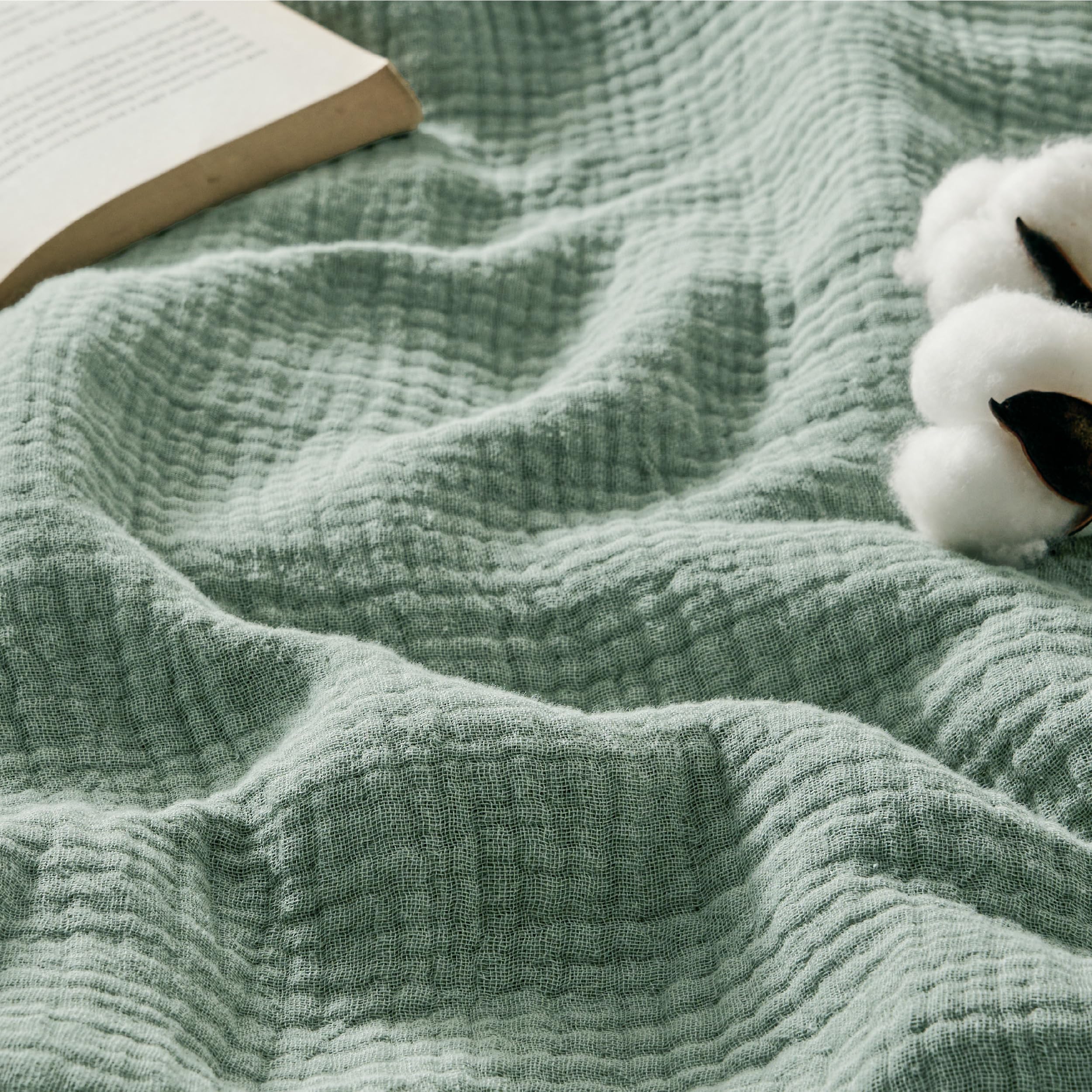 Photo 1 of Bedsure 100% Cotton Muslin Throw Blanket Twin XL for Bed - 4-Layer Breathable and Lightweight Thin Soft Summer Gauze Muslin Blankets for Adults, Sage Green, 66x90 Inches