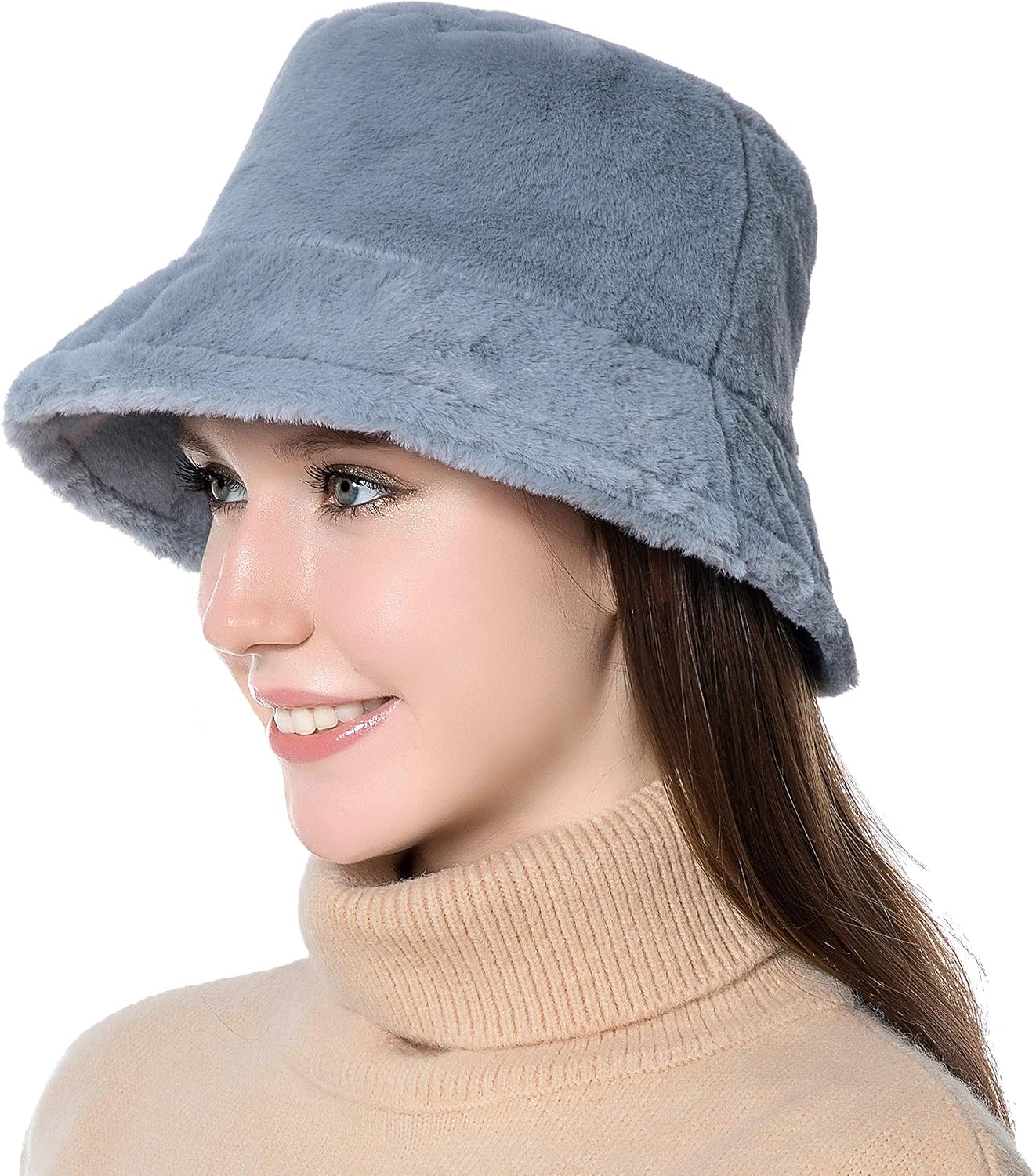Winter Bucket Hat Women Warm Hats Vintage Faux Fur Fisherman Cap