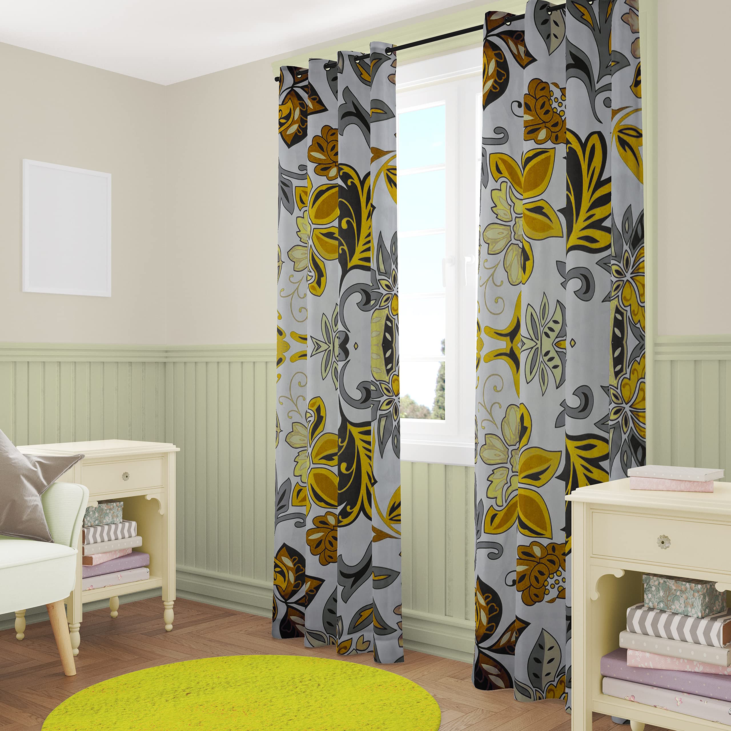 MAKA 2PZ Tende per Interni 8 Occhielli 140 x 285 cm Tenda Finestra Julia Fiori Moderna per Soggiorno 100% Poliestere Ombreggianti Camera Letto Diametro Anello 5cm Decorativa Para Sole (Giallo)