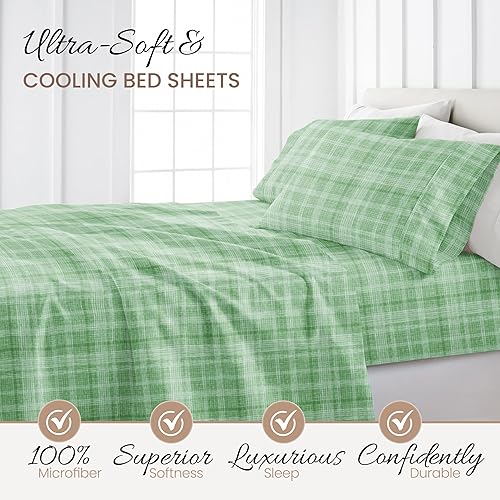 Miniatura 4 de ienjoy Home Simply Soft - Juego de sábanas de 4 piezas con patrón de paja, California King, Forrest (SS-4PC-THAT-CK-FO)