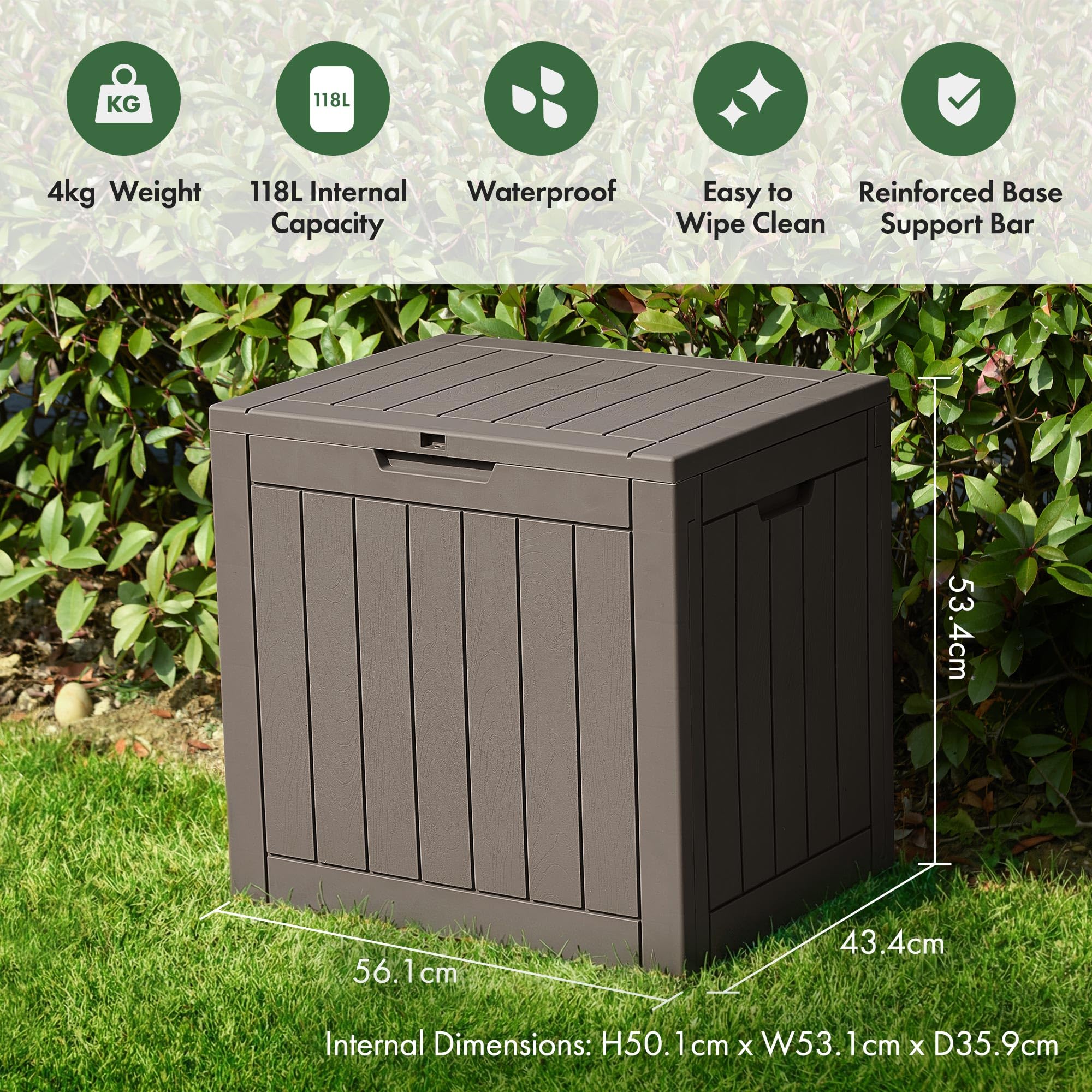 VonHaus Garden Storage Box - Outdoor Utility Chest Organiser – Weatherproof Plastic, Lockable Lid, Carry Handles, Compact & Portable – For Garden, Patio, Balcony, Decking – Grey (118L) — view 2