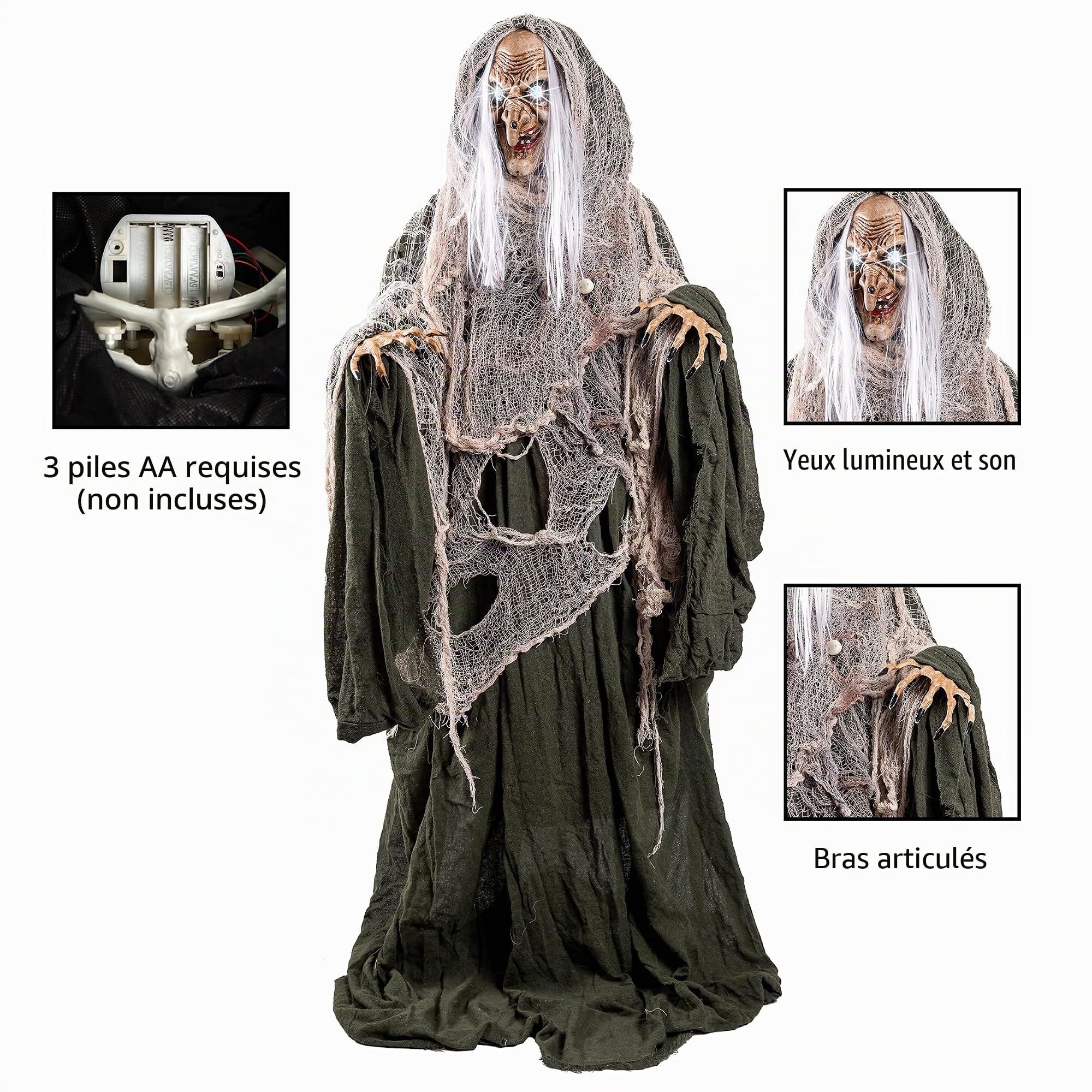 JOYIN 172cm Décoration de sorcière d'halloween, Accessoire de sorcière animé Debout avec Yeux LED et Son Effrayant pour Halloween extérieur, pelouse, Cour, terrasse, décorations de Maison hantée