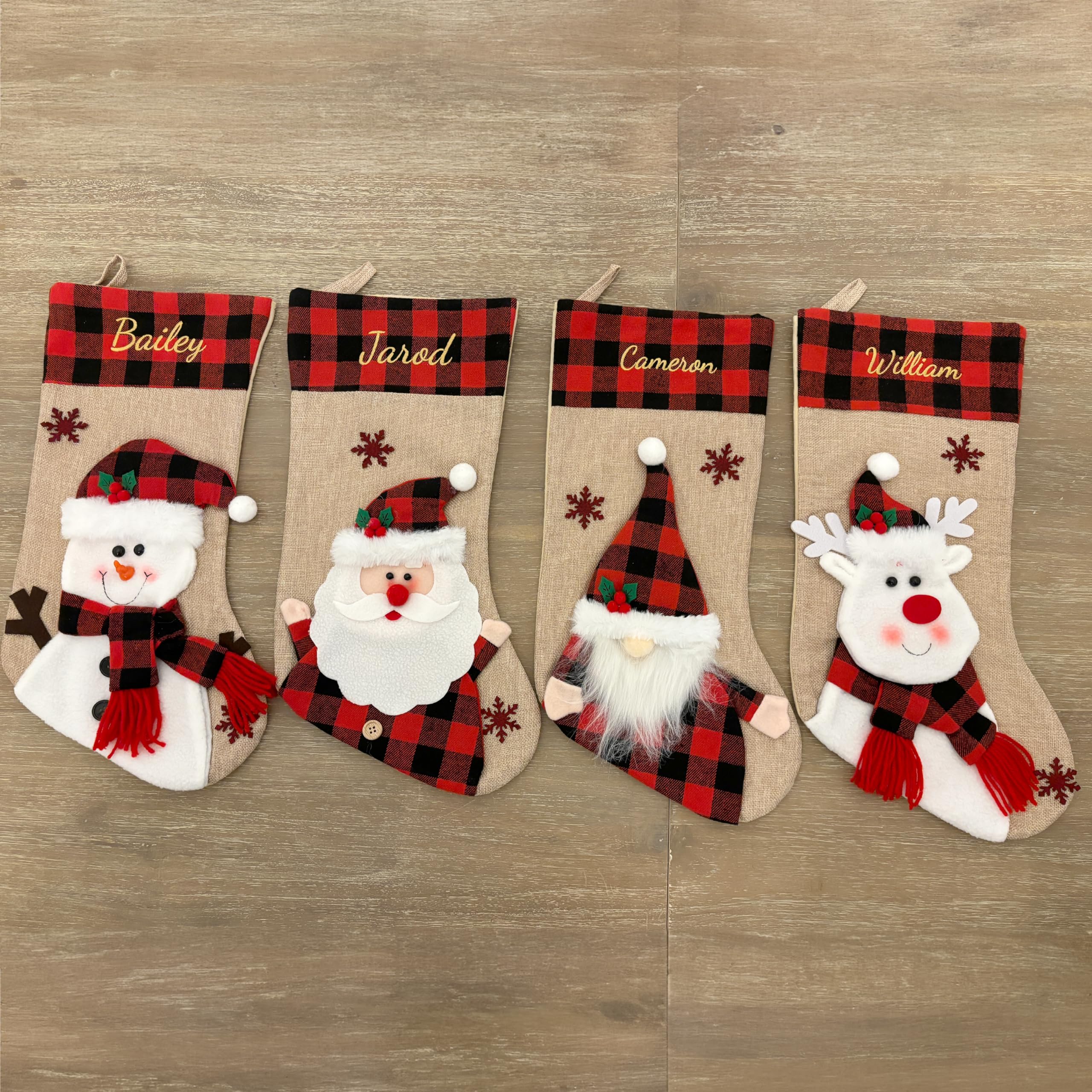 3-Pack Personalized Christmas Stockings - 18.5" Large Plush With Name Tags (Santa, Snowman, Reindeer) For Fireplace & Stairs - View #5