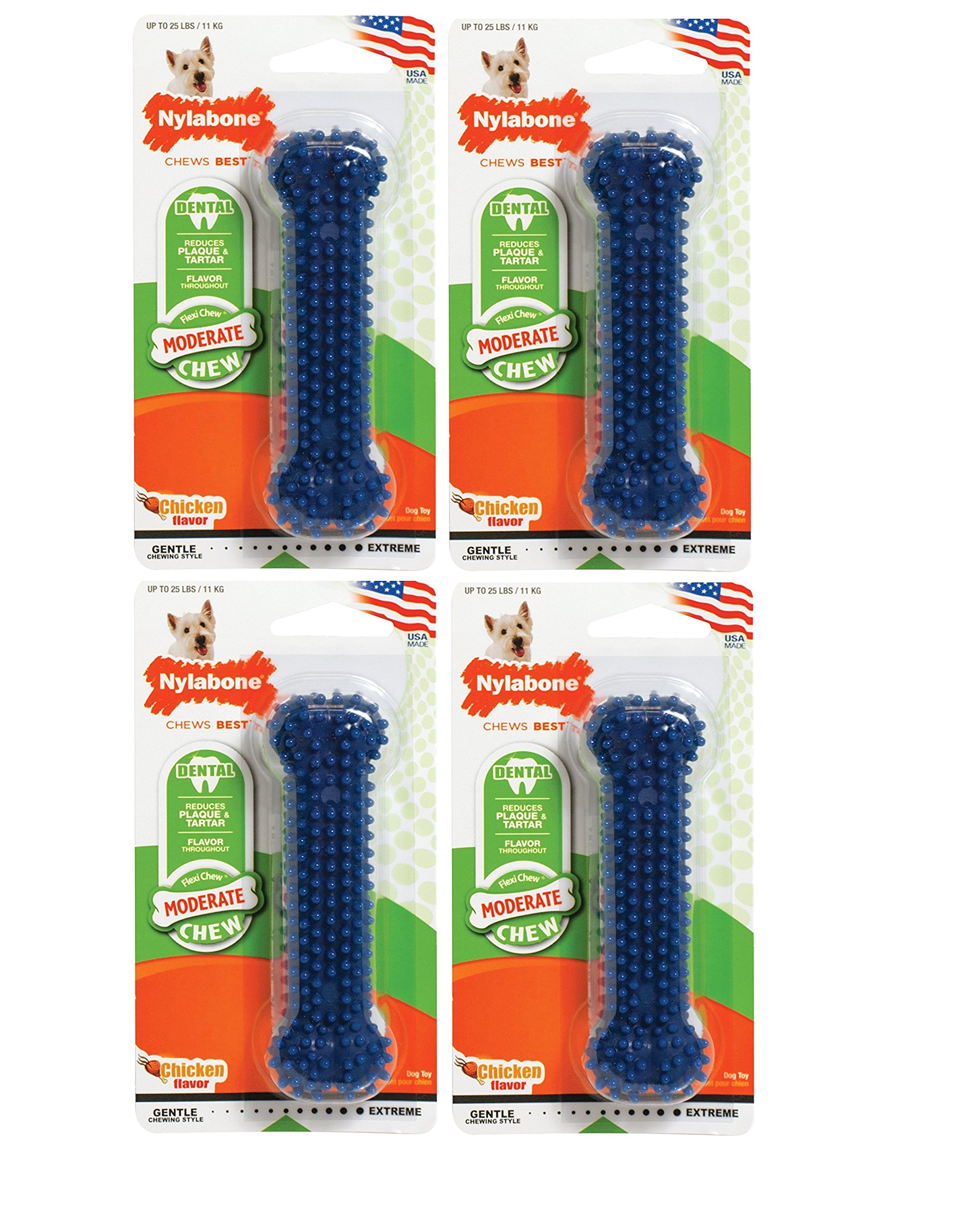 Nylabone 4 Stück moderate Kauspielzeuge für Zahnärzte, regulärer Hühnergeschmack, hergestellt in den USA, für Hunde bis zu 11,3 kg